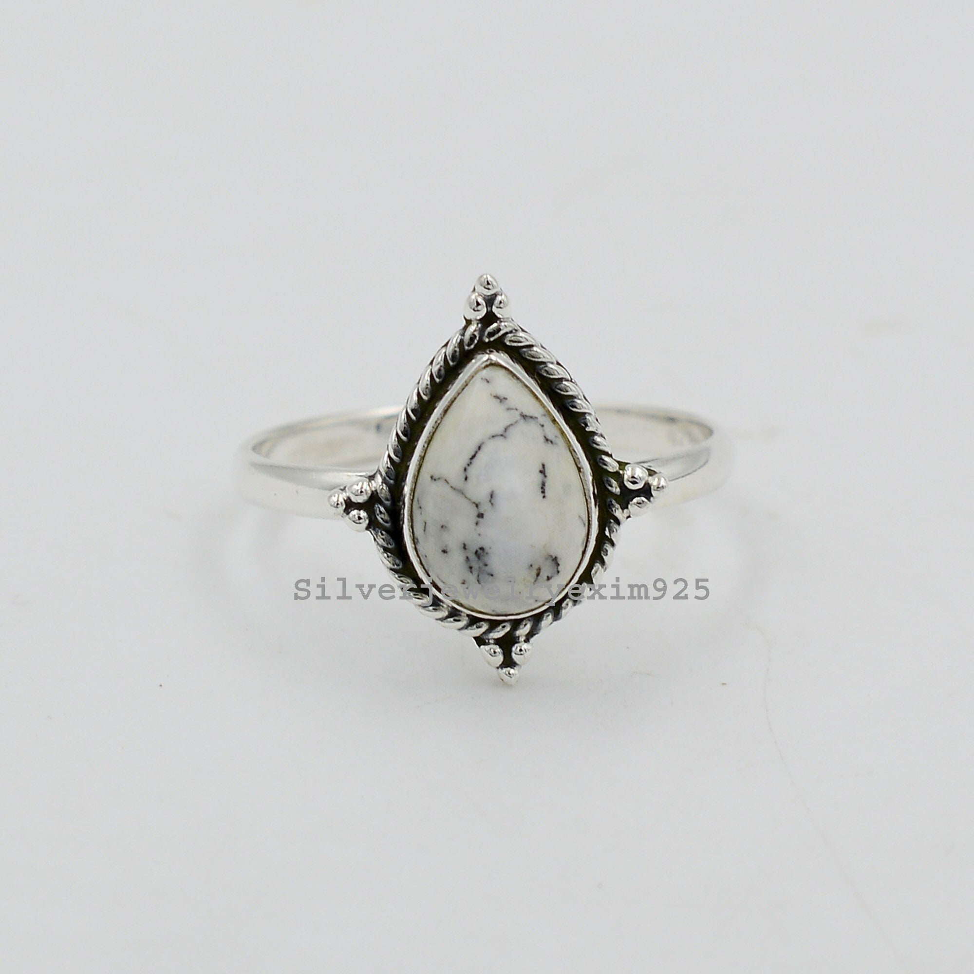Dendrite Agate 925 Sterling Silver Ring - Pear Stone