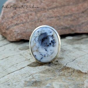 Handmade Dendritic Agate 925 Sterling Silver Ring: Bohemian Jewelry Handmade Dendritic Agate 925 Sterling Silver Ring: Bohemian Jewelry