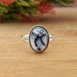Handmade Dendritic Agate Sterling Silver Ring: Bohemian Jewelry