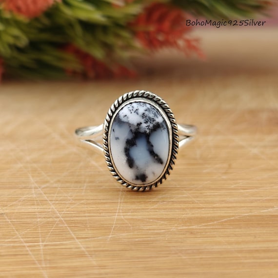 Handmade Dendritic Agate Sterling Silver Ring: Bohemian Jewelry Handmade Dendritic Agate Sterling Silver Ring: Bohemian Jewelry