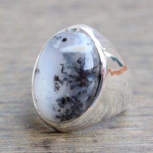 Handmade Dendritic Agate Ring: Sterling Silver Unisex Jewelry Handmade Dendritic Agate Ring: Sterling Silver Unisex Jewelry