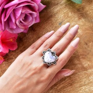 Handmade Dendritic Agate & Sterling Silver Adjustable Heart Ring Handmade Dendritic Agate & Sterling Silver Adjustable Heart Ring