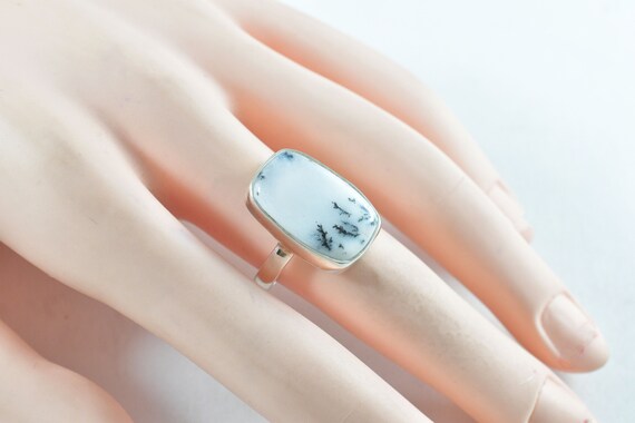 Merlinite Dendritic Agate Sterling Silver Ring, Size 8 Us