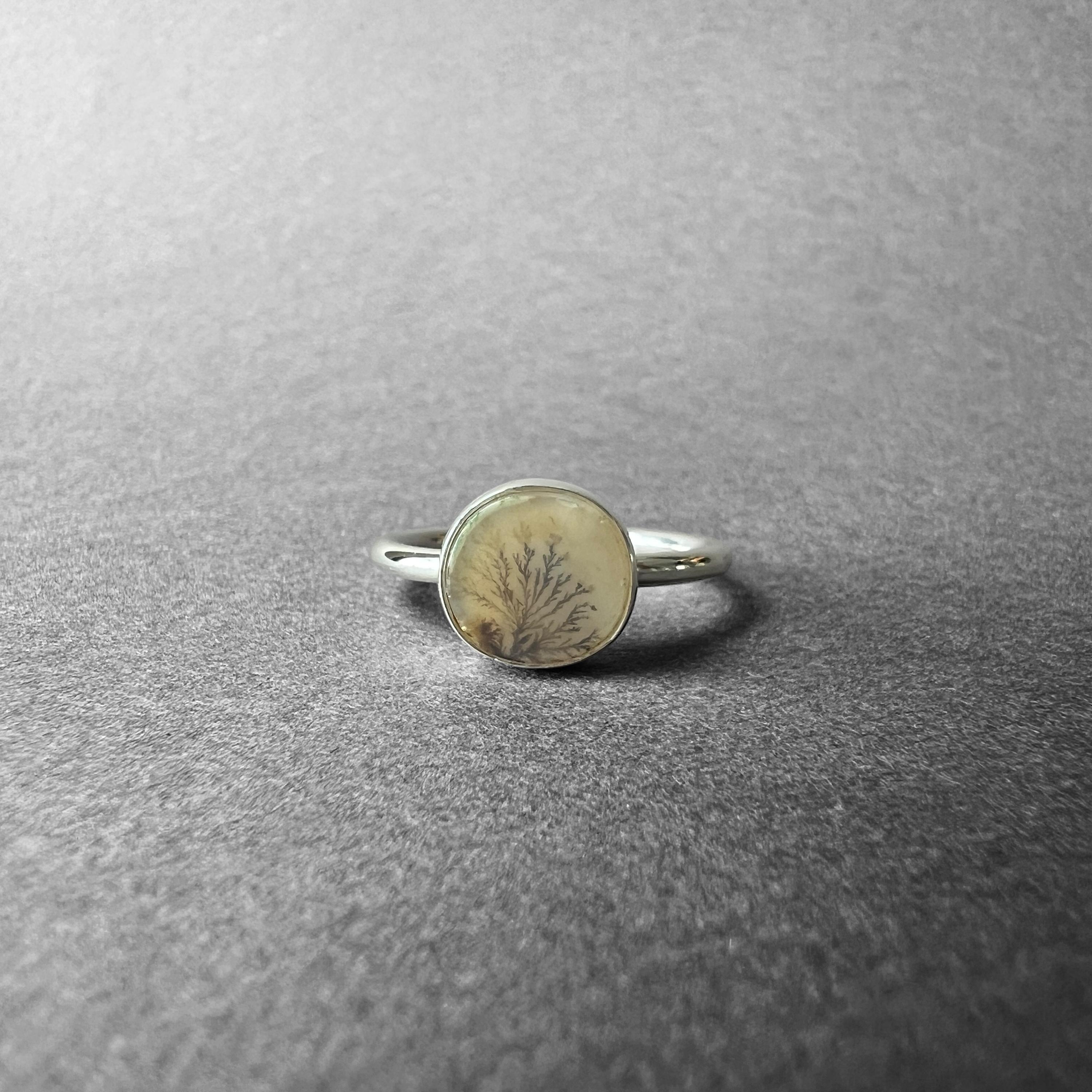 Minimalist Dendritic Agate Ring, Scenic Agate Stone, Pure And 925 Sterling Silver