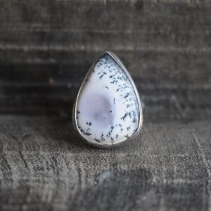 Natural Dendritic Agate 925 Silver Ring, Drop Shape Natural Dendritic Agate 925 Silver Ring, Drop Shape