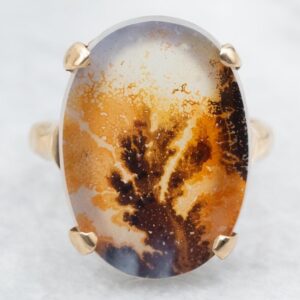 Oval Dendritic Agate 14K Gold Solitaire Ring Oval Dendritic Agate 14K Gold Solitaire Ring