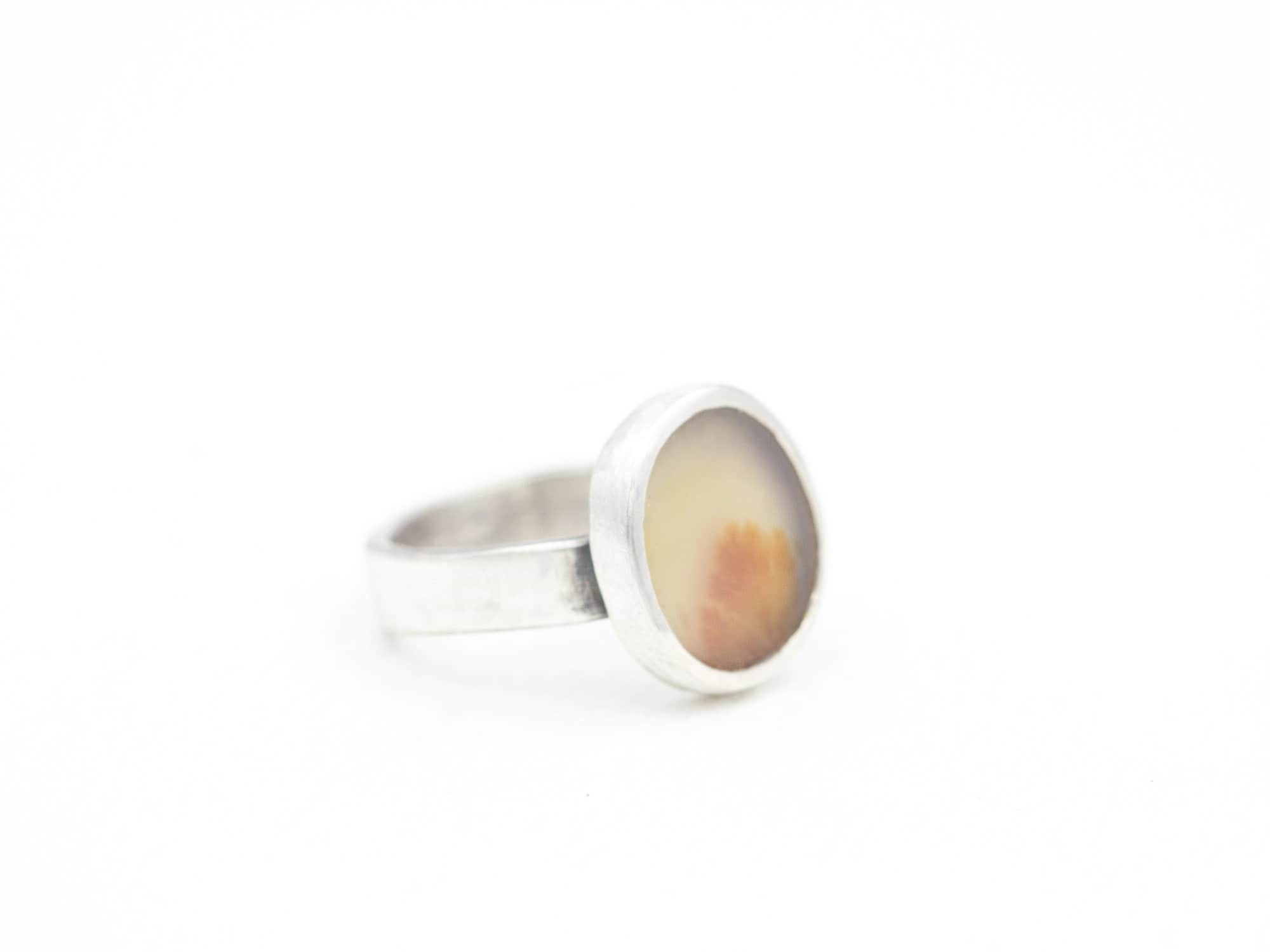 Dendritic Agate Ring Oxidized Sterling Silver Boho Jewelry Size 6.75