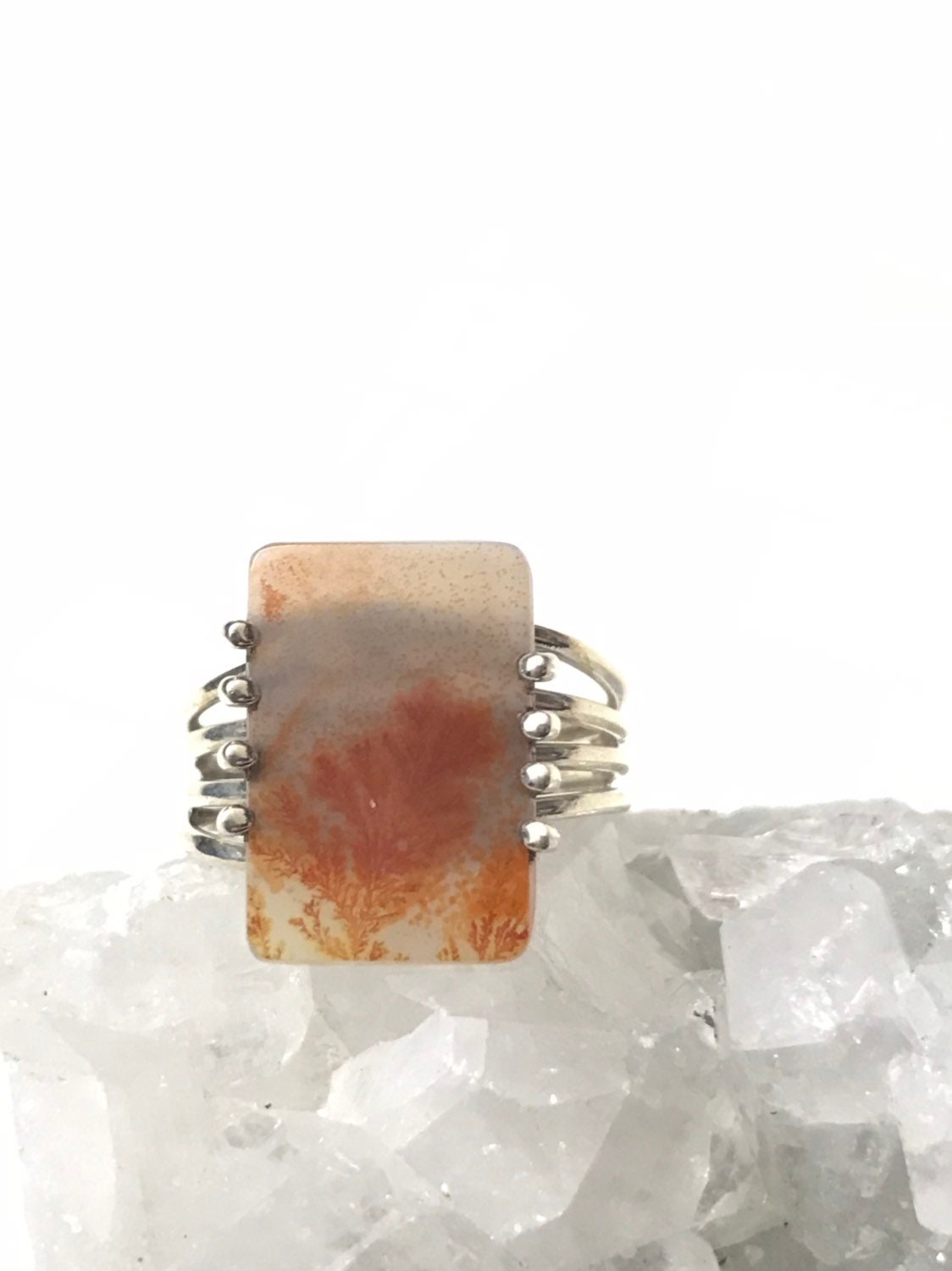 Russian Dendritic Agate Ring, Size 8 1/2