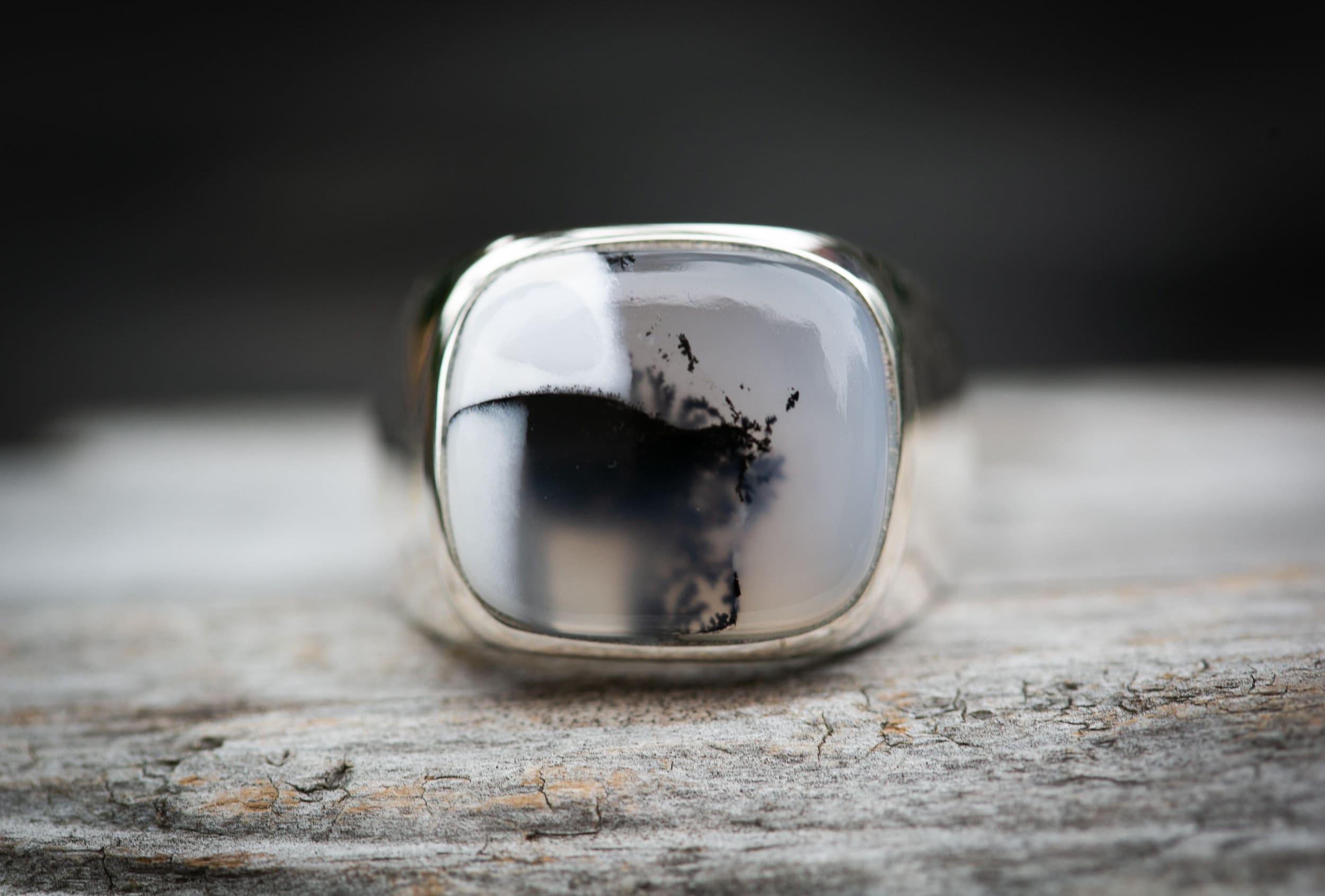 Dendritic Agate Signet Ring: Sterling Silver Mens Jewelry, Size 12