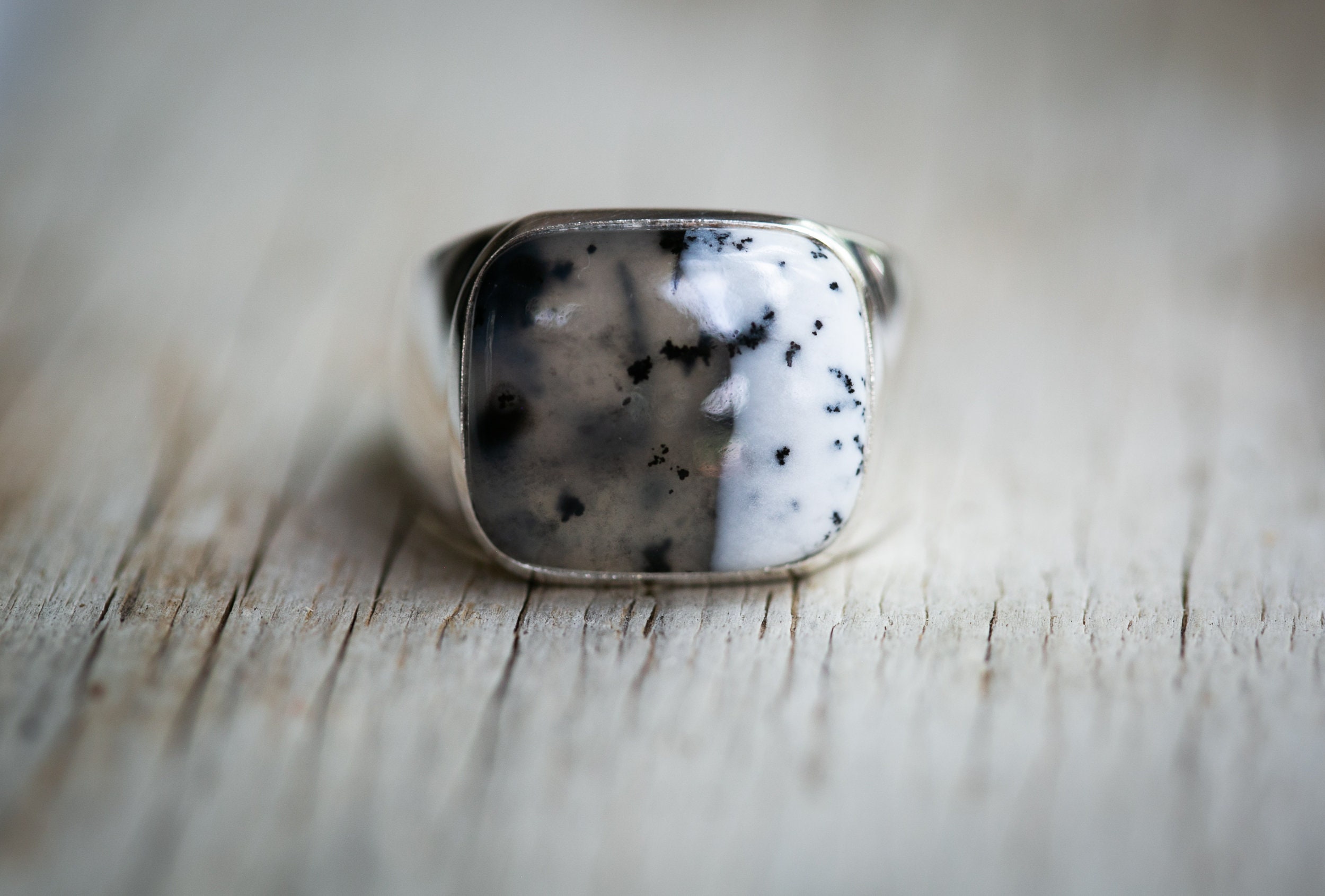 Dendritic Agate Signet Ring – Sterling Silver Mens Jewelry, Size 12
