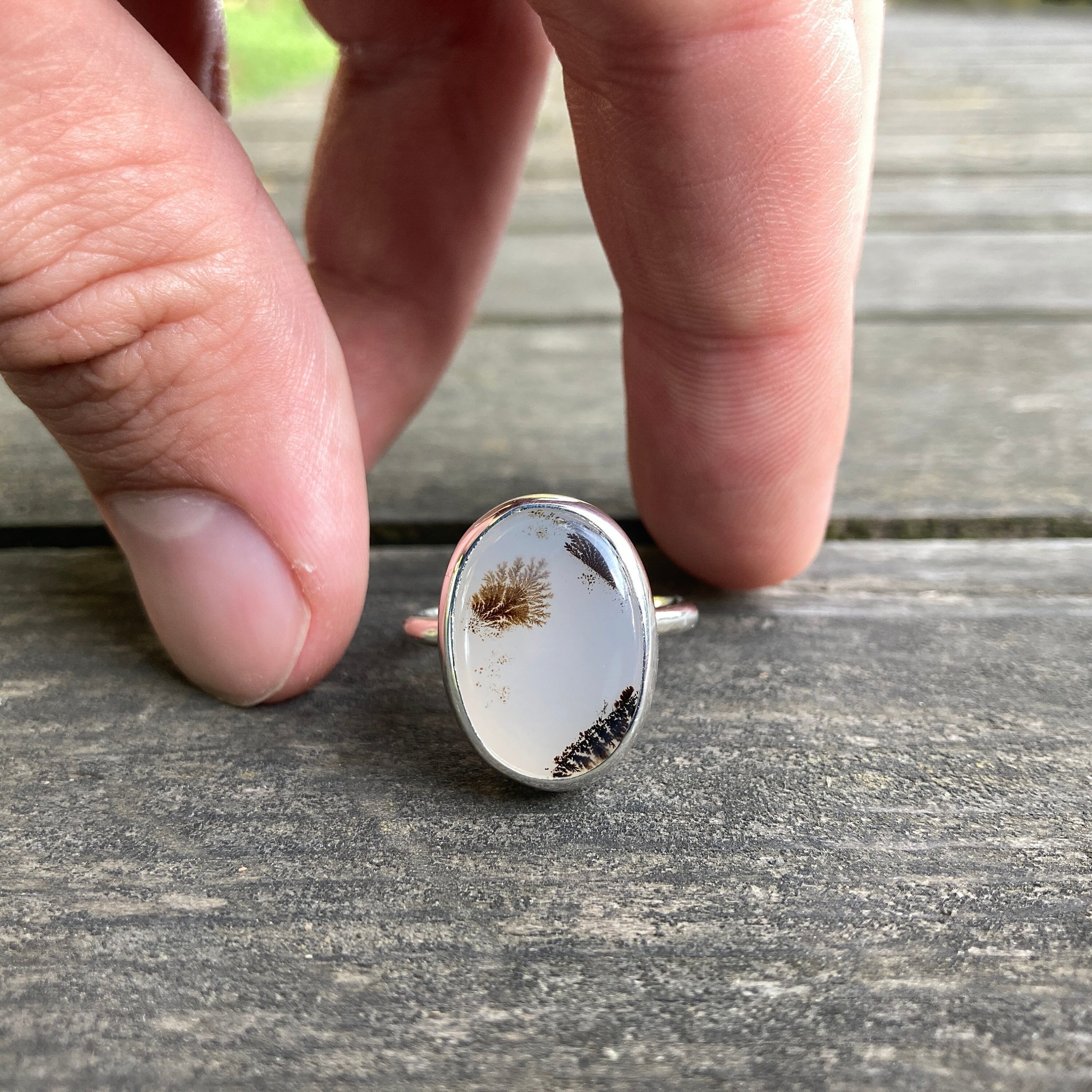Dendritic Agate Silver Ring, Mini Cute Trees, Scenic Landscape Agate, Minimalist Iconic Design, Special Piece, Completely Handmade & Silver