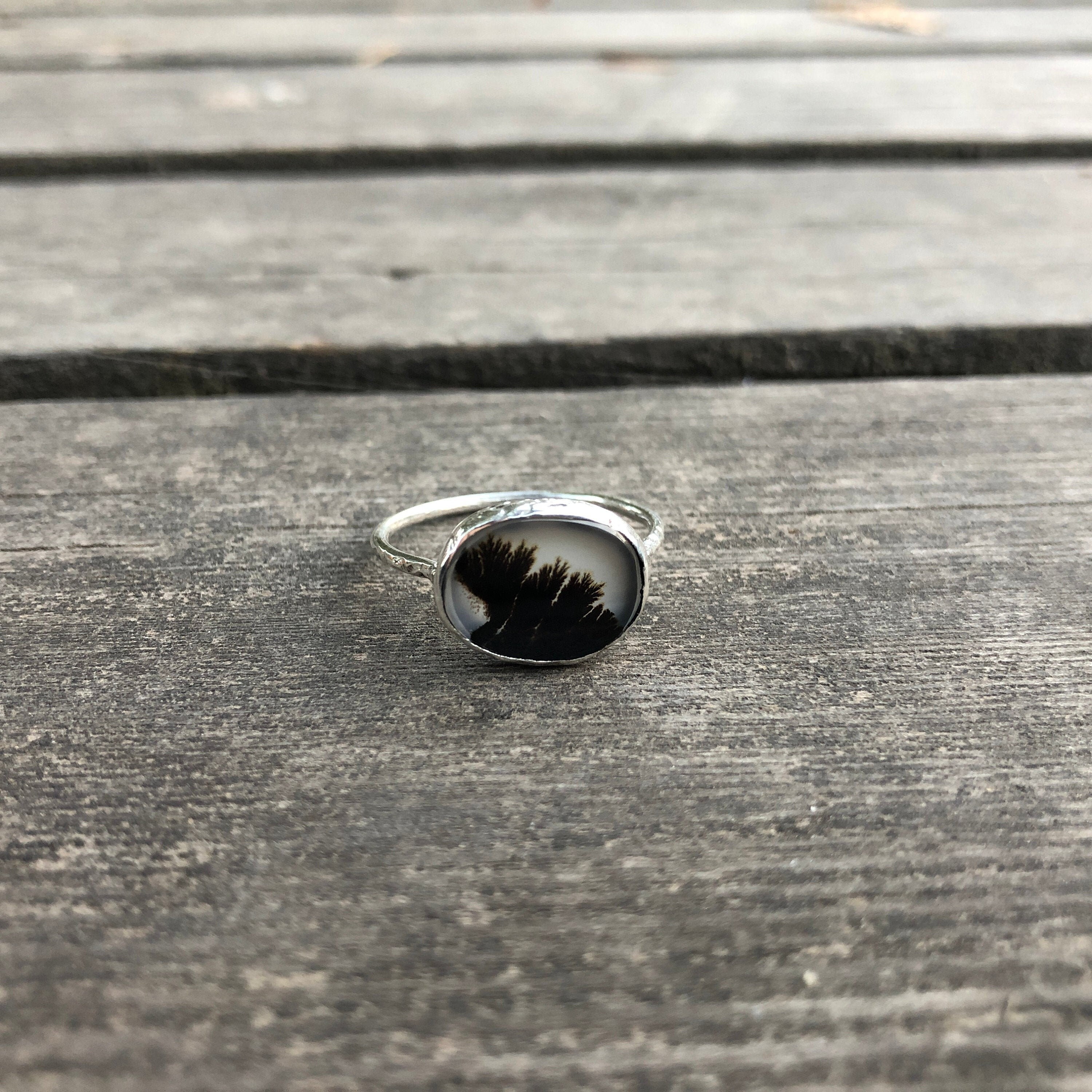 Dendritic Agate Silver Ring, Mini Cute Trees, Scenic Landscape Agate, Minimalist Iconic Design, Special Piece, Completely Handmade & Silver