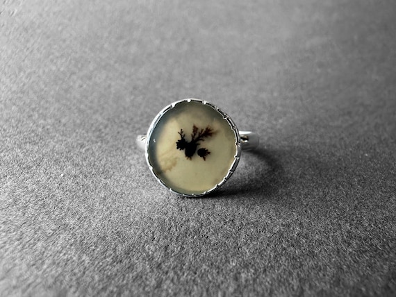 Dendritic Agate Silver Ring, Mini Cute Trees, Scenic Landscape Agate, Minimalist Iconic Design, Special Piece, Completely Handmade & Silver