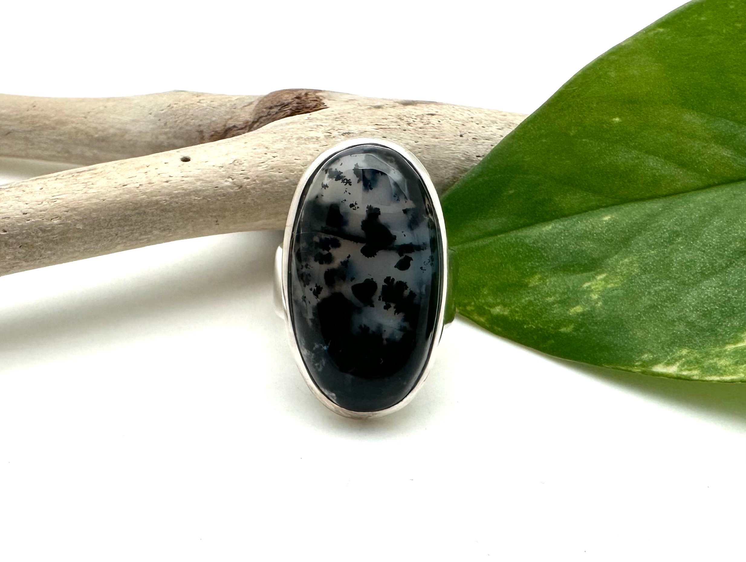 Sterling Silver Dendritic Agate Ring, Oval Stone (size 8) Sterling Silver Dendritic Agate Ring, Oval Stone (size 8)