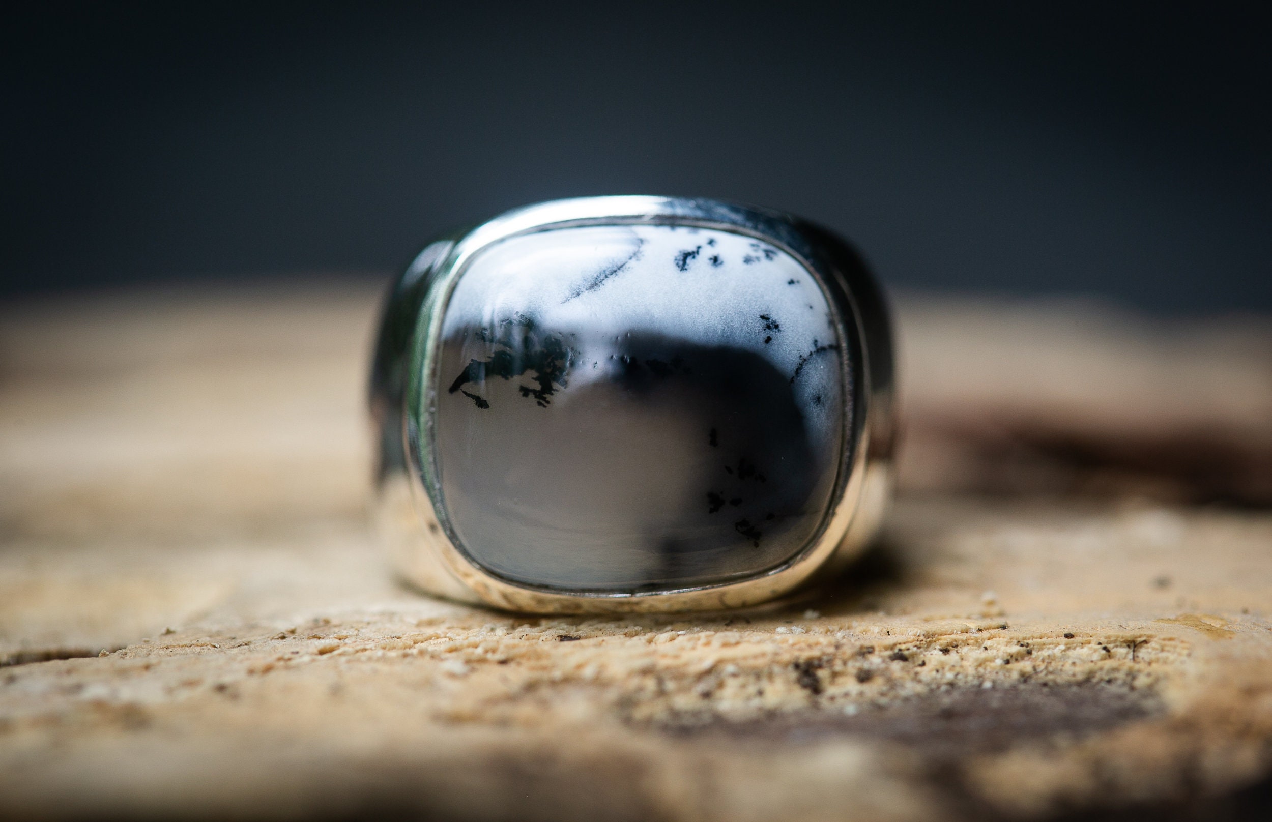 Dendritic Agate Sterling Silver Ring – Size 8
