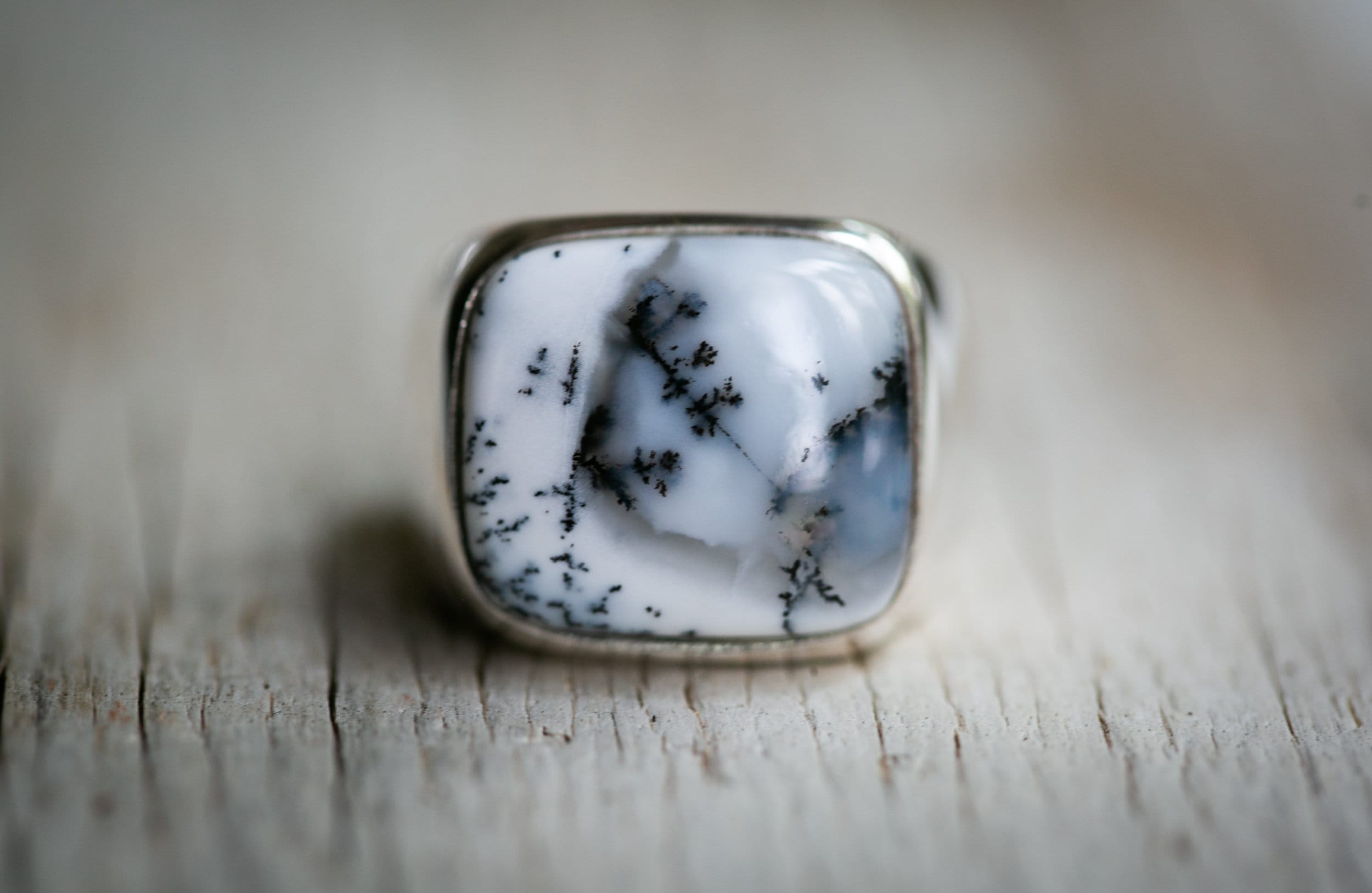 Dendritic Agate Sterling Silver Ring - Size 10