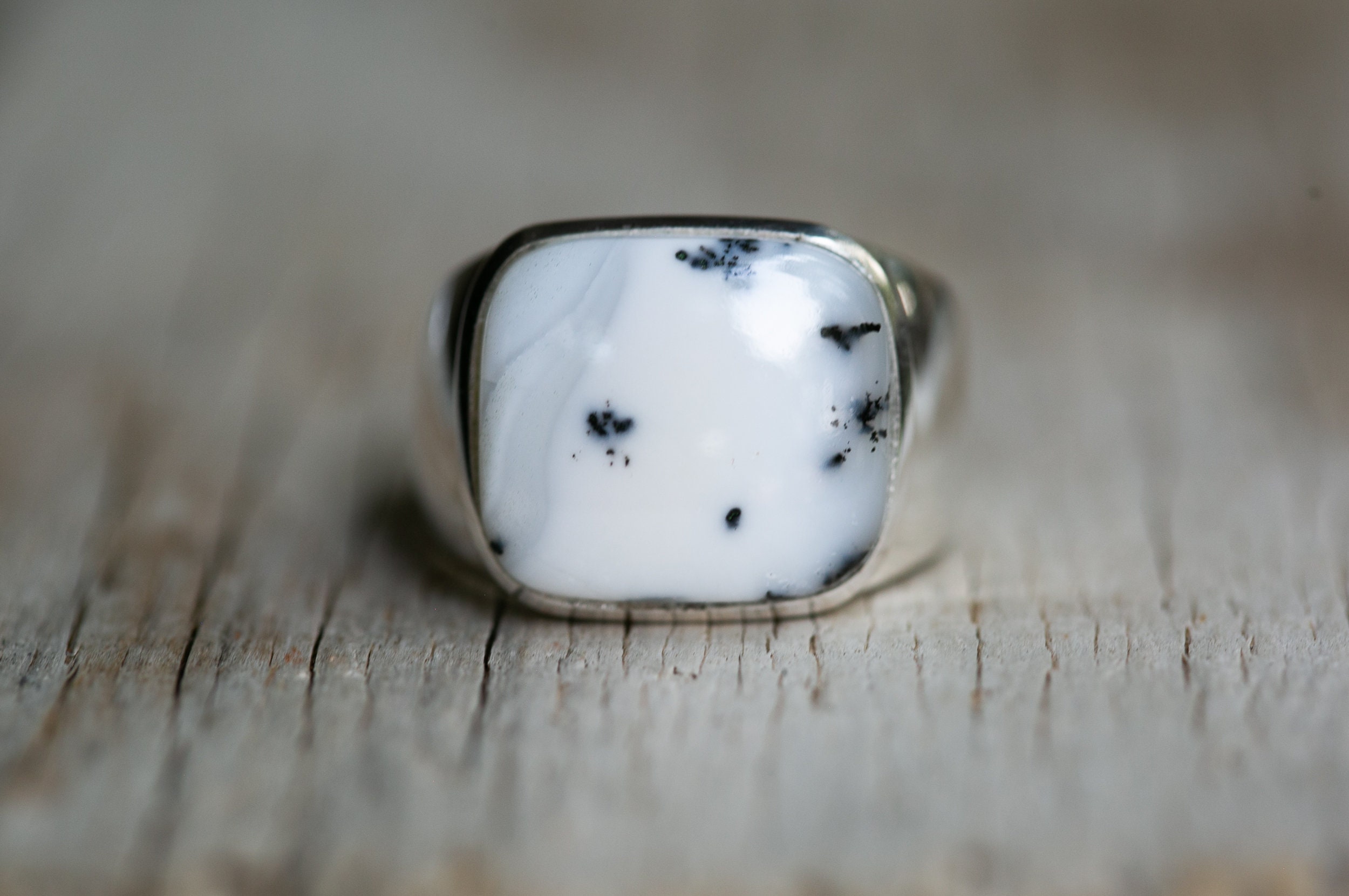 Dendritic Agate Sterling Silver Ring Size 13 - Mens Jewelry