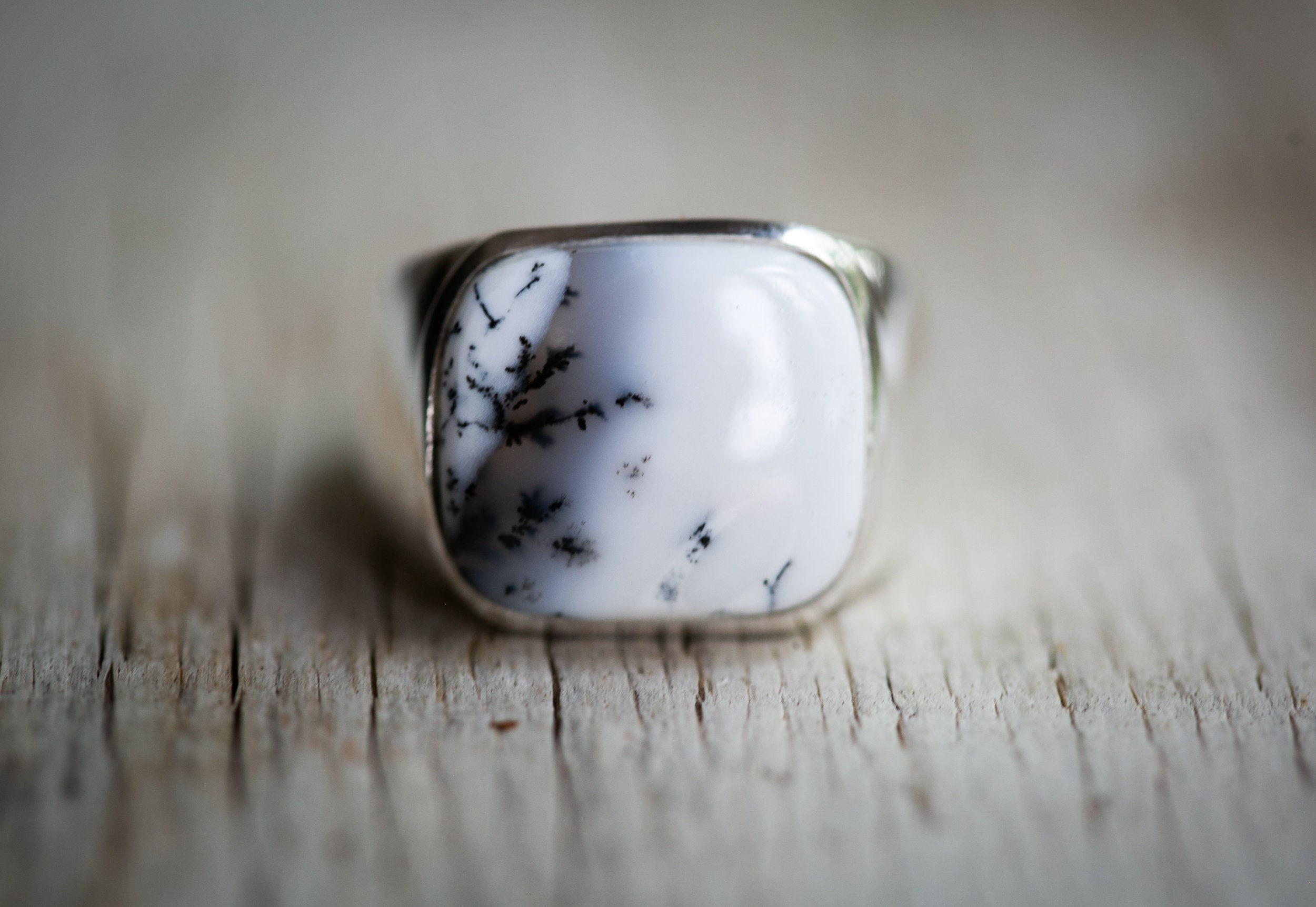Dendritic Agate Sterling Silver Ring - Mens Size 12.5