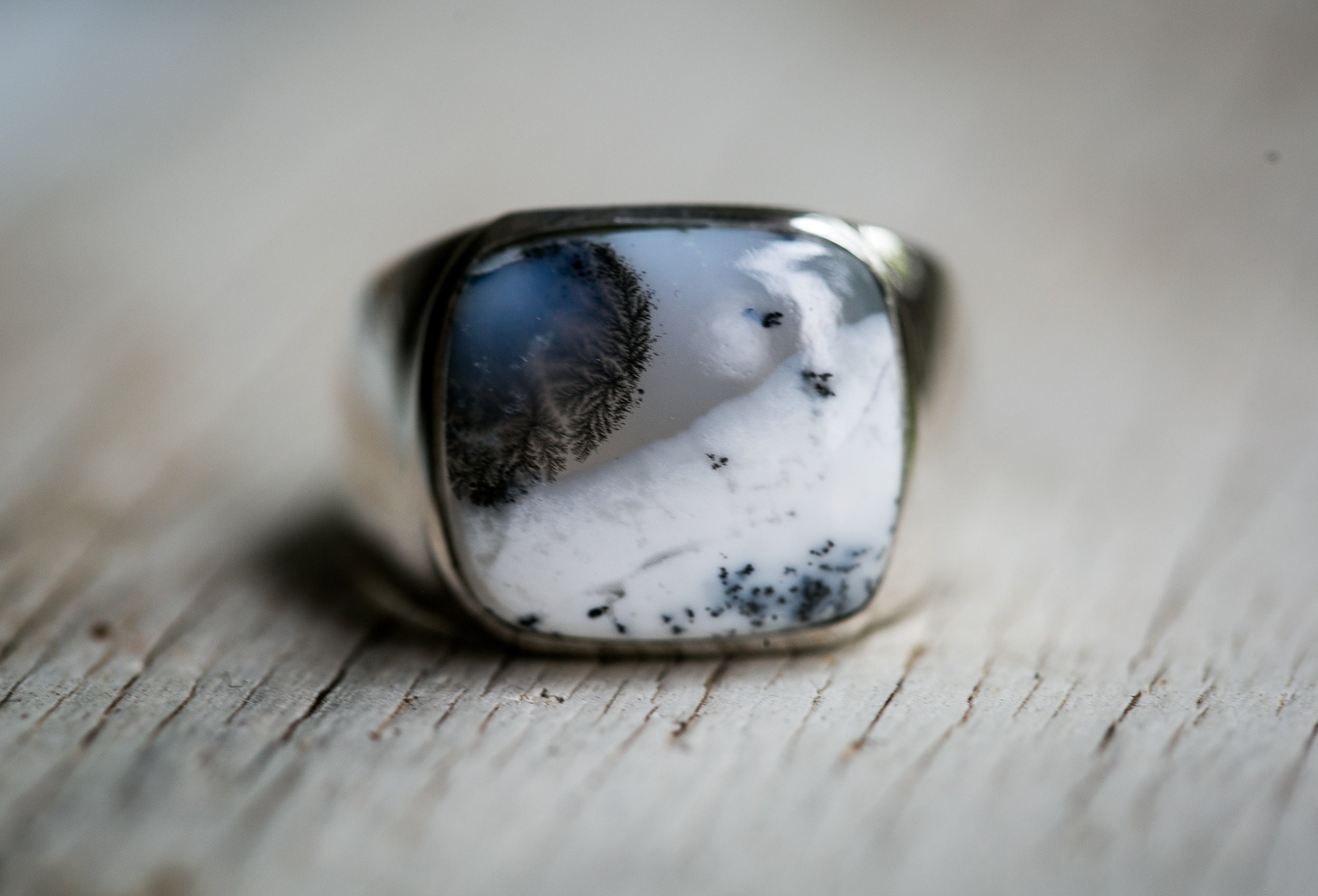 Dendritic Agate Sterling Silver Ring - Size 13, Mens Jewelry