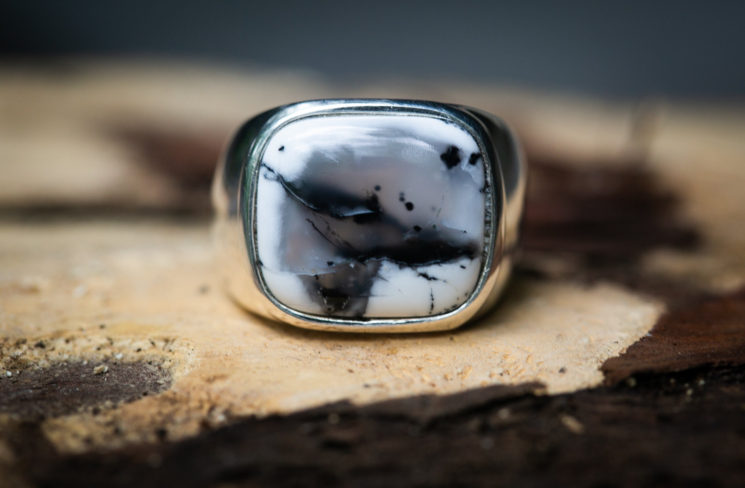 Sterling Silver Dendritic Agate Ring - Size 10