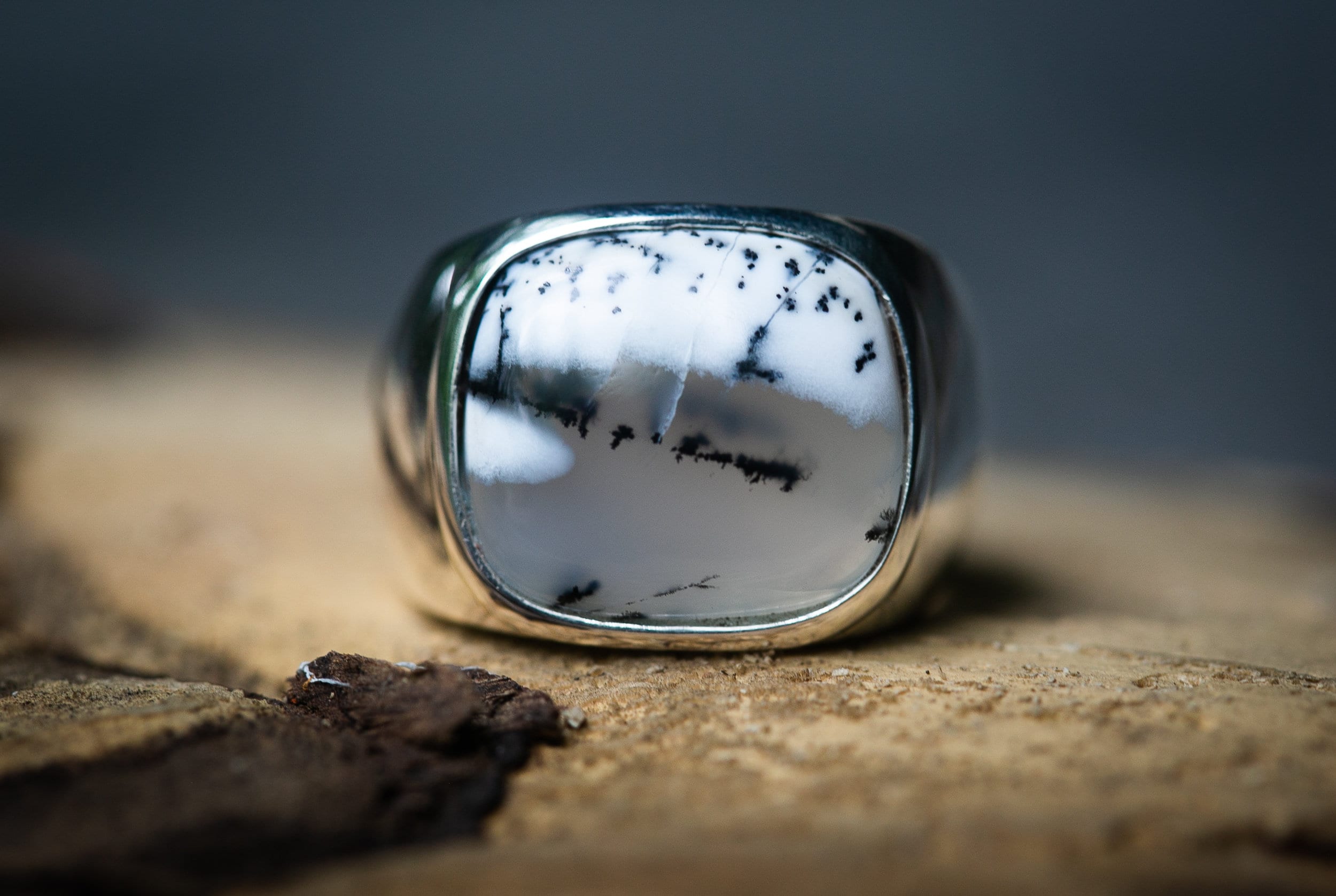 Sterling Silver Dendritic Agate Ring - Size 10