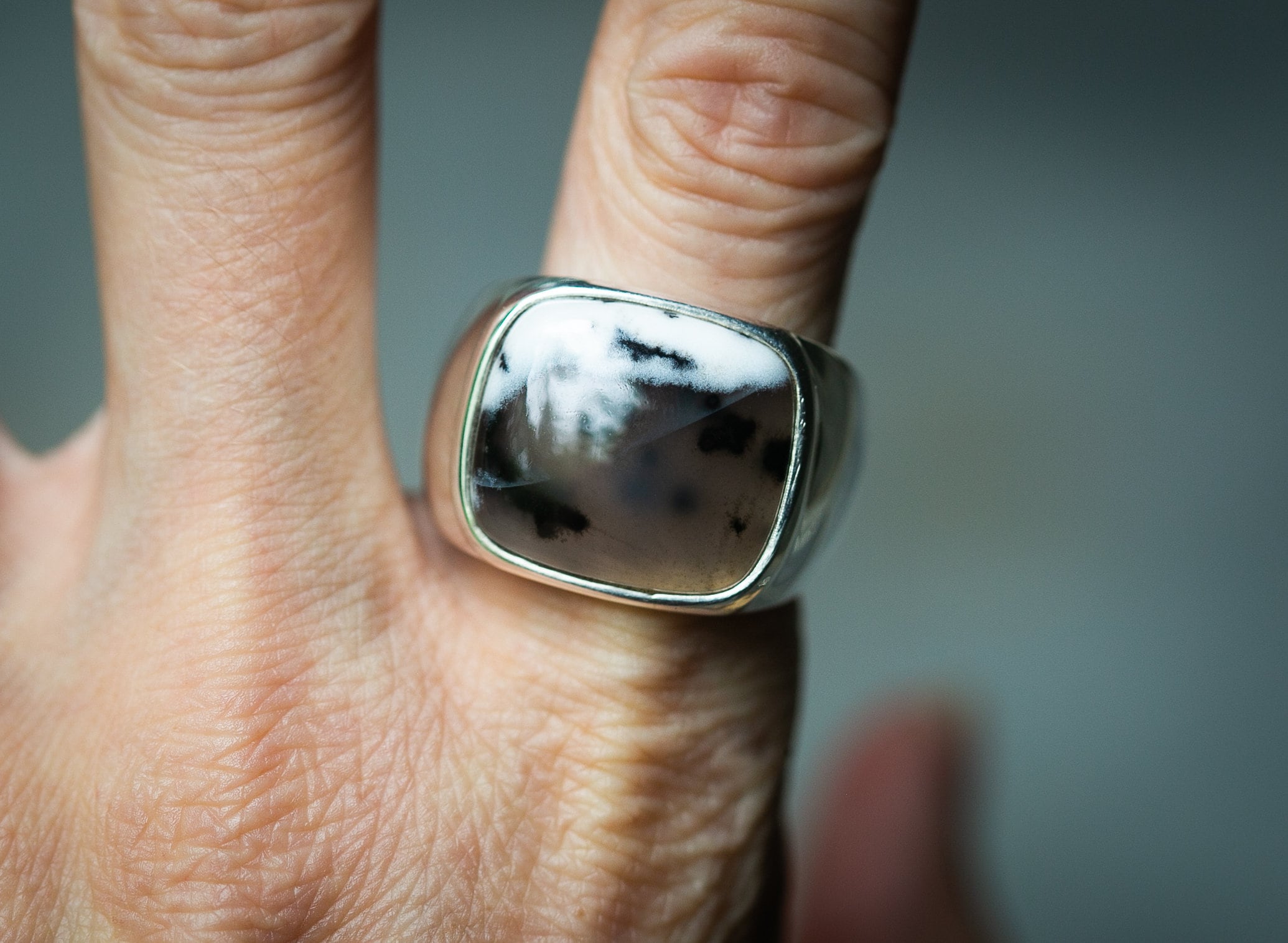 Dendritic Agate Sterling Silver Mens Ring - Size 10.75 Dendritic Agate Sterling Silver Mens Ring - Size 10.75