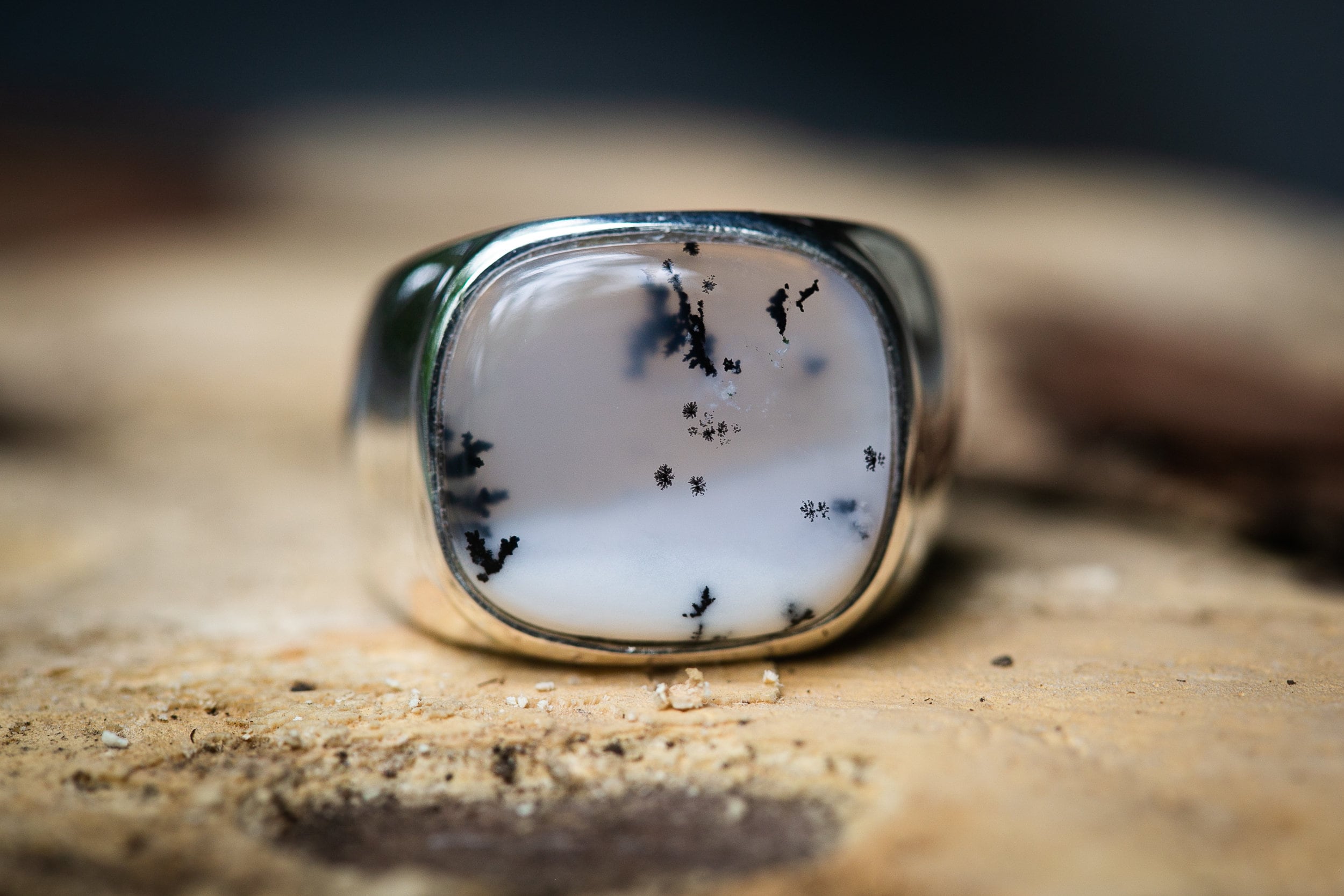 Sterling Silver Dendritic Agate Ring - Size 11