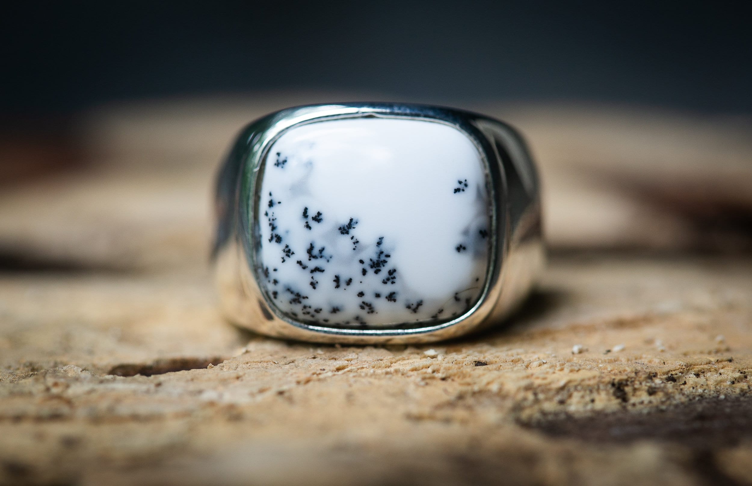 Dendritic Agate Sterling Silver Ring - Size 11