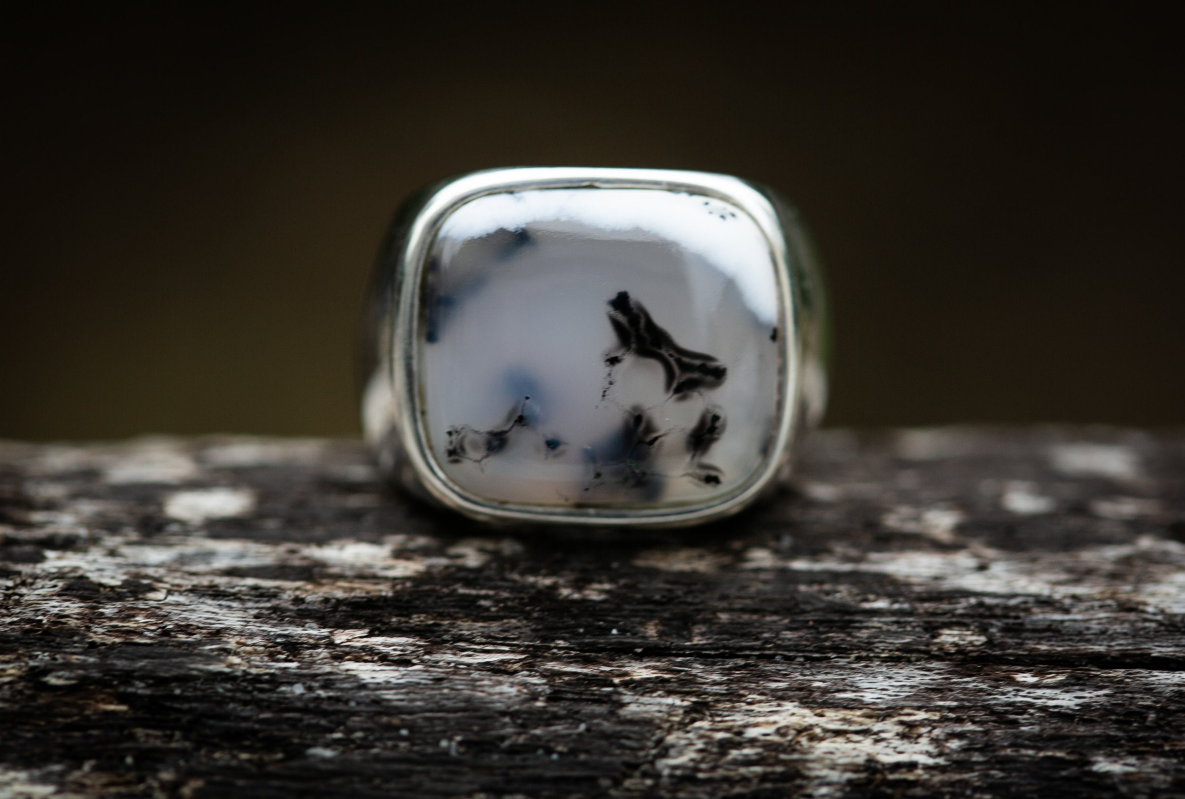Sterling Silver Dendritic Agate Ring - Size 9