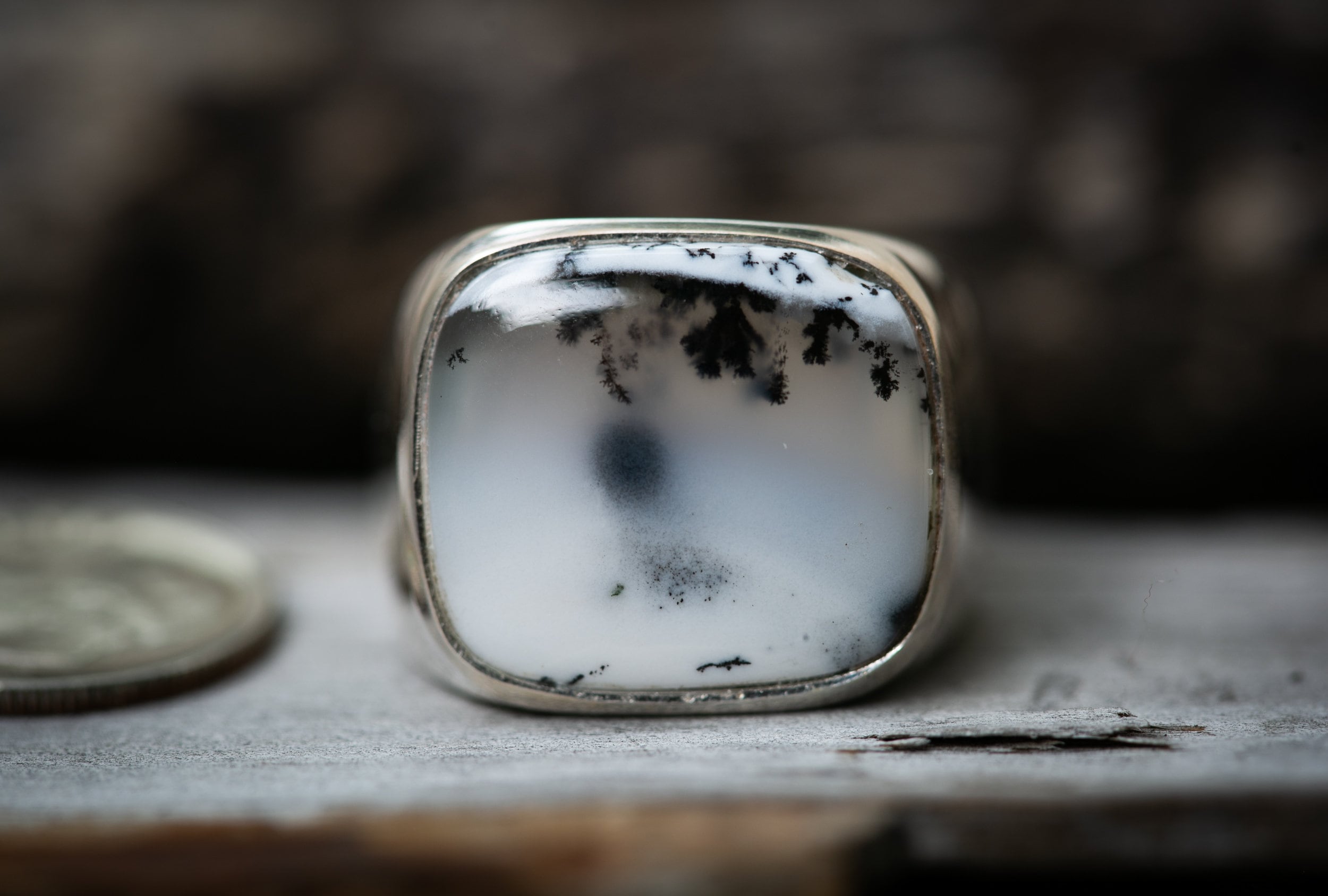 Sterling Silver Dendritic Agate Ring - Size 9