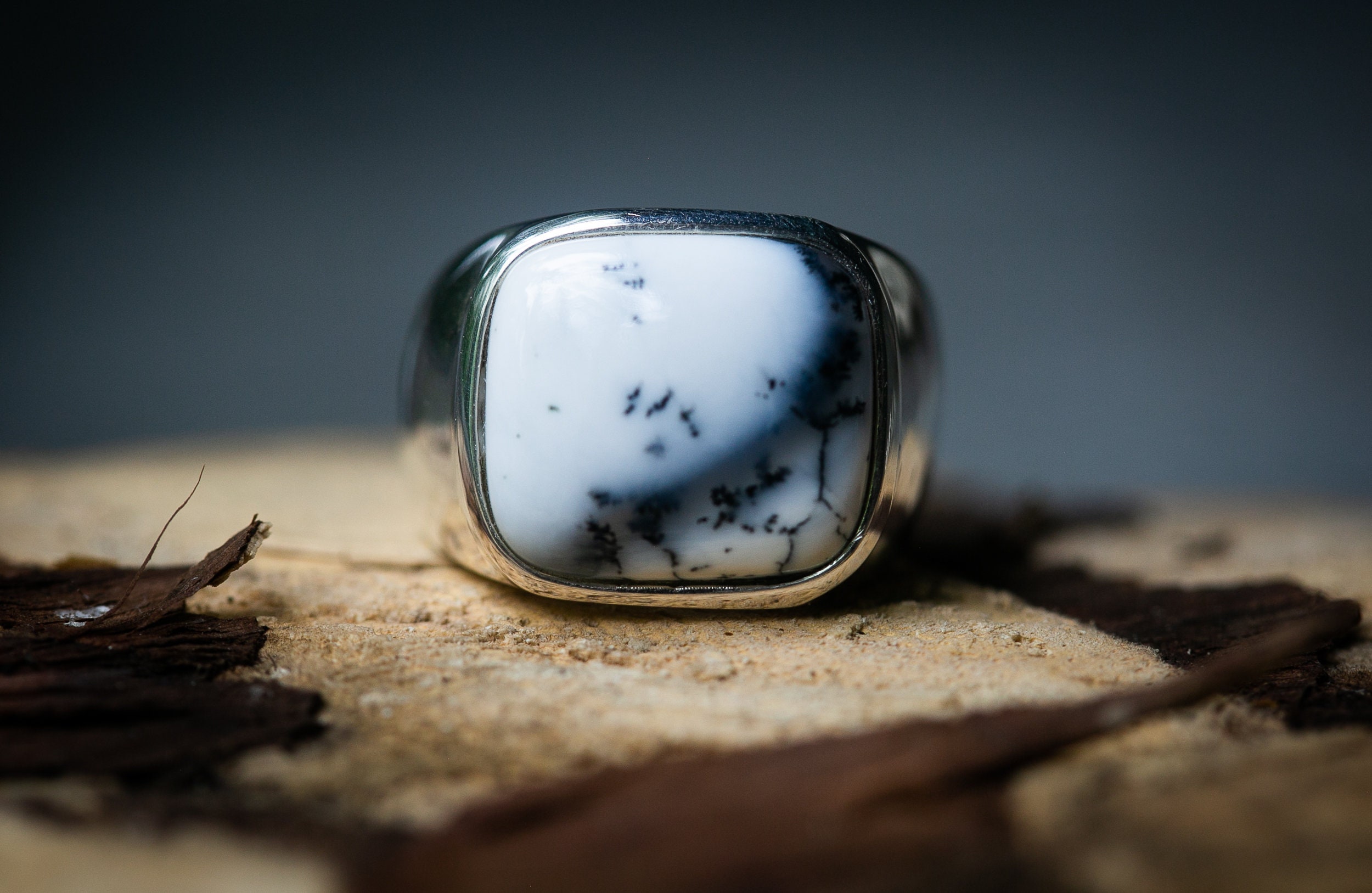 Dendritic Agate Sterling Silver Ring - Size 11 Mens Jewelry