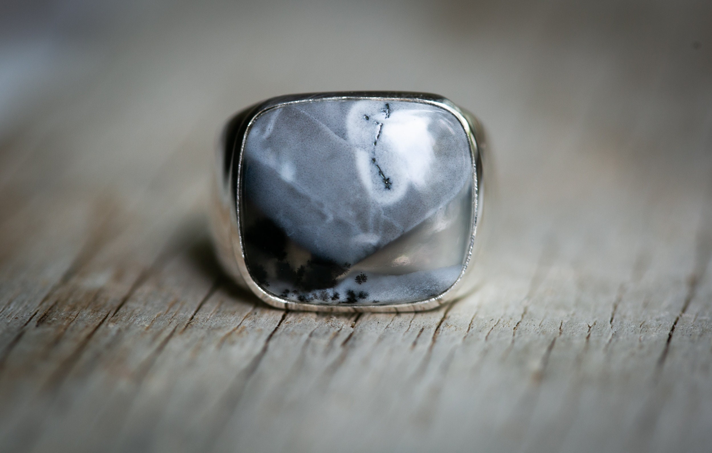 Sterling Silver Dendritic Agate Ring - Size 9