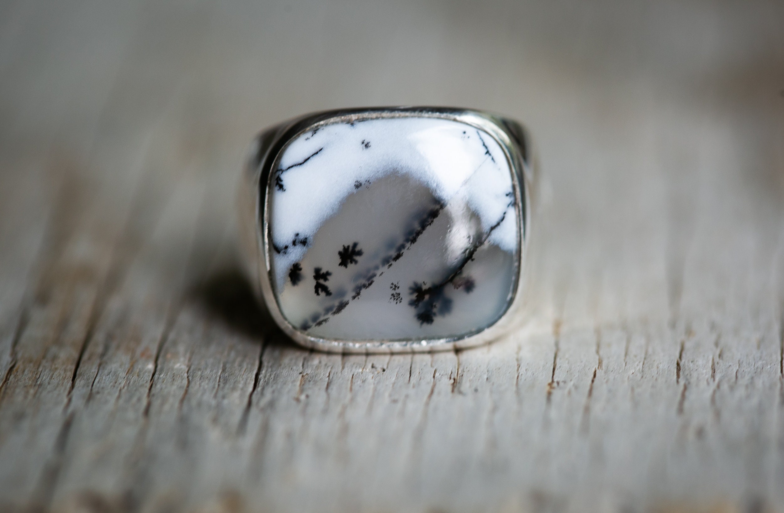 Sterling Silver Dendritic Agate Ring - Size 9