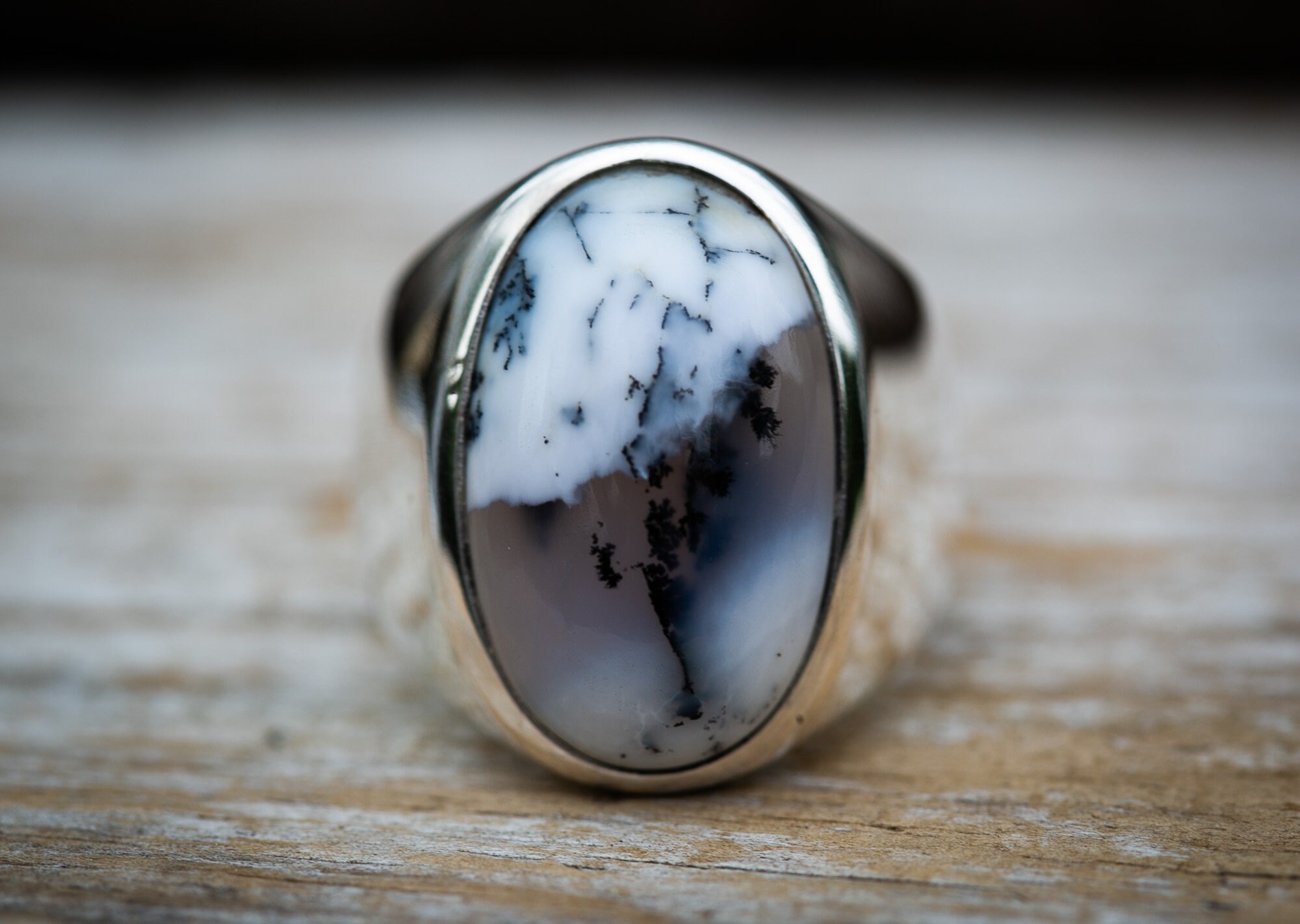 Dendritic Agate Ring - Sterling Silver, Size 9