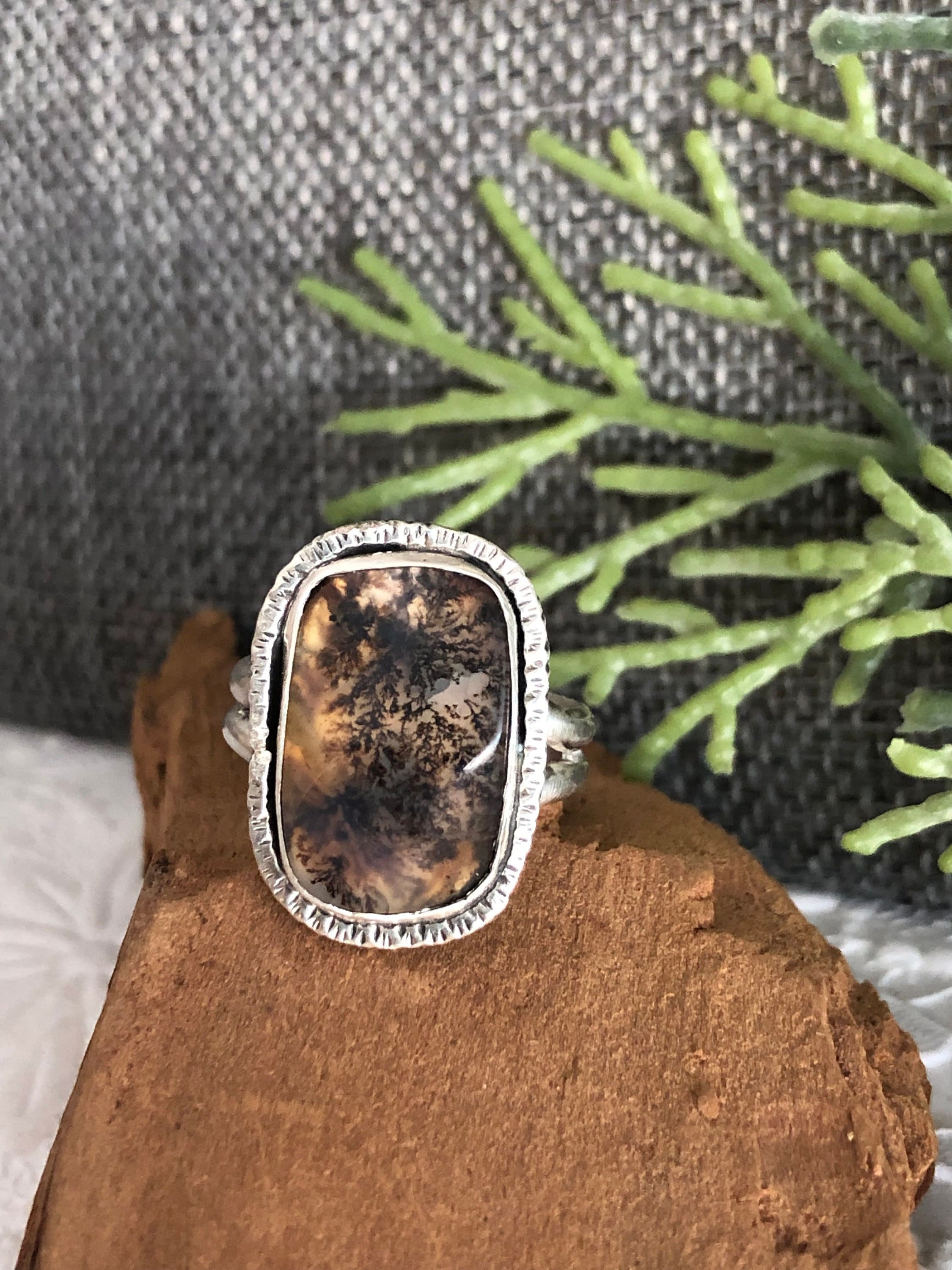 Dendritic Agate Ring, Sterling Silver Ring, Handcrafted Jewelry Dendritic Agate Ring, Sterling Silver Ring, Handcrafted Jewelry