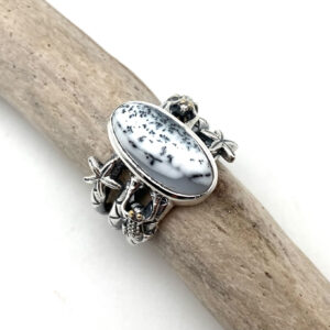 Sterling Silver Dendritic Agate Ring, Size 8, Floral Design Sterling Silver Dendritic Agate Ring, Size 8, Floral Design