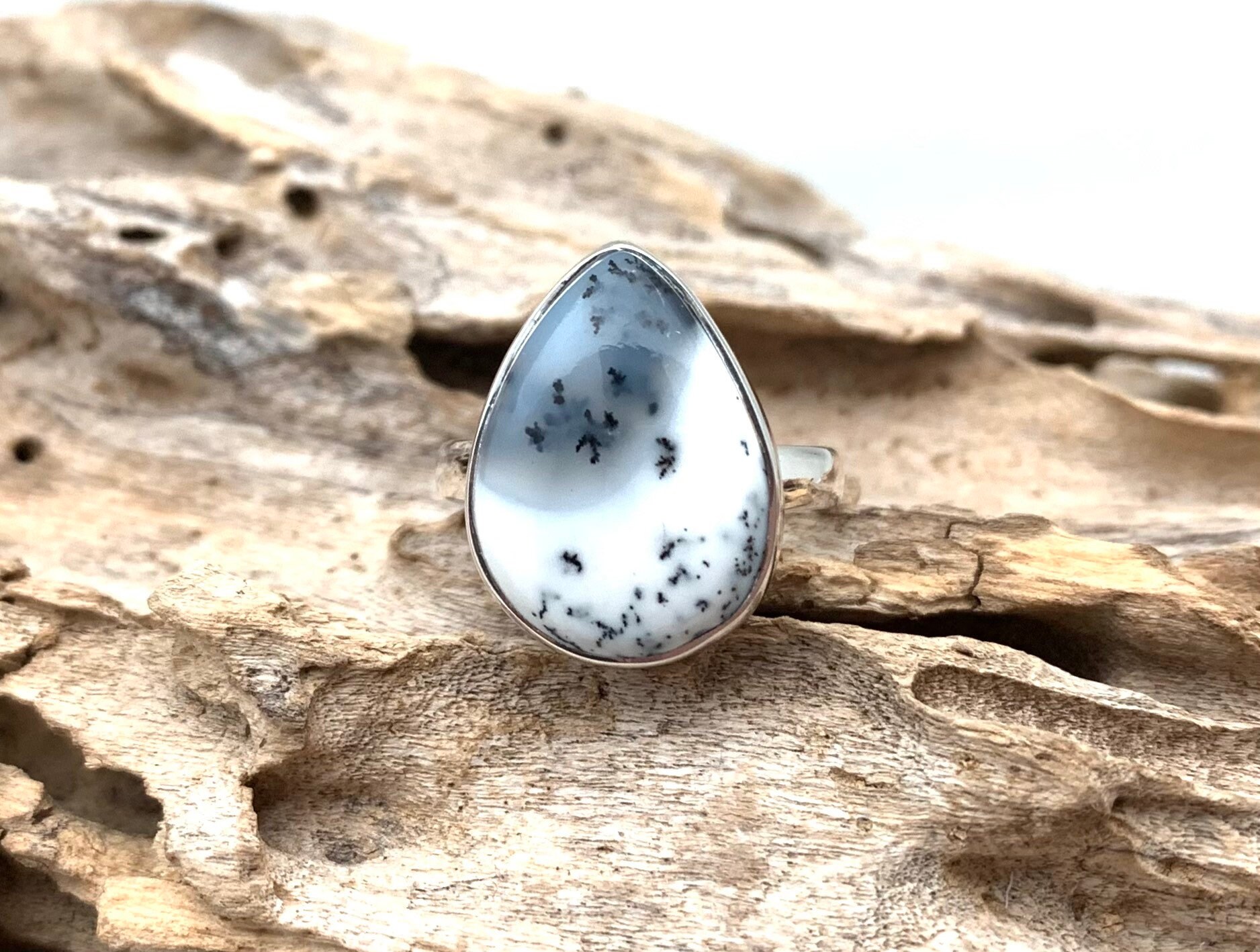 Sterling Silver Dendritic Agate Ring, Size 7