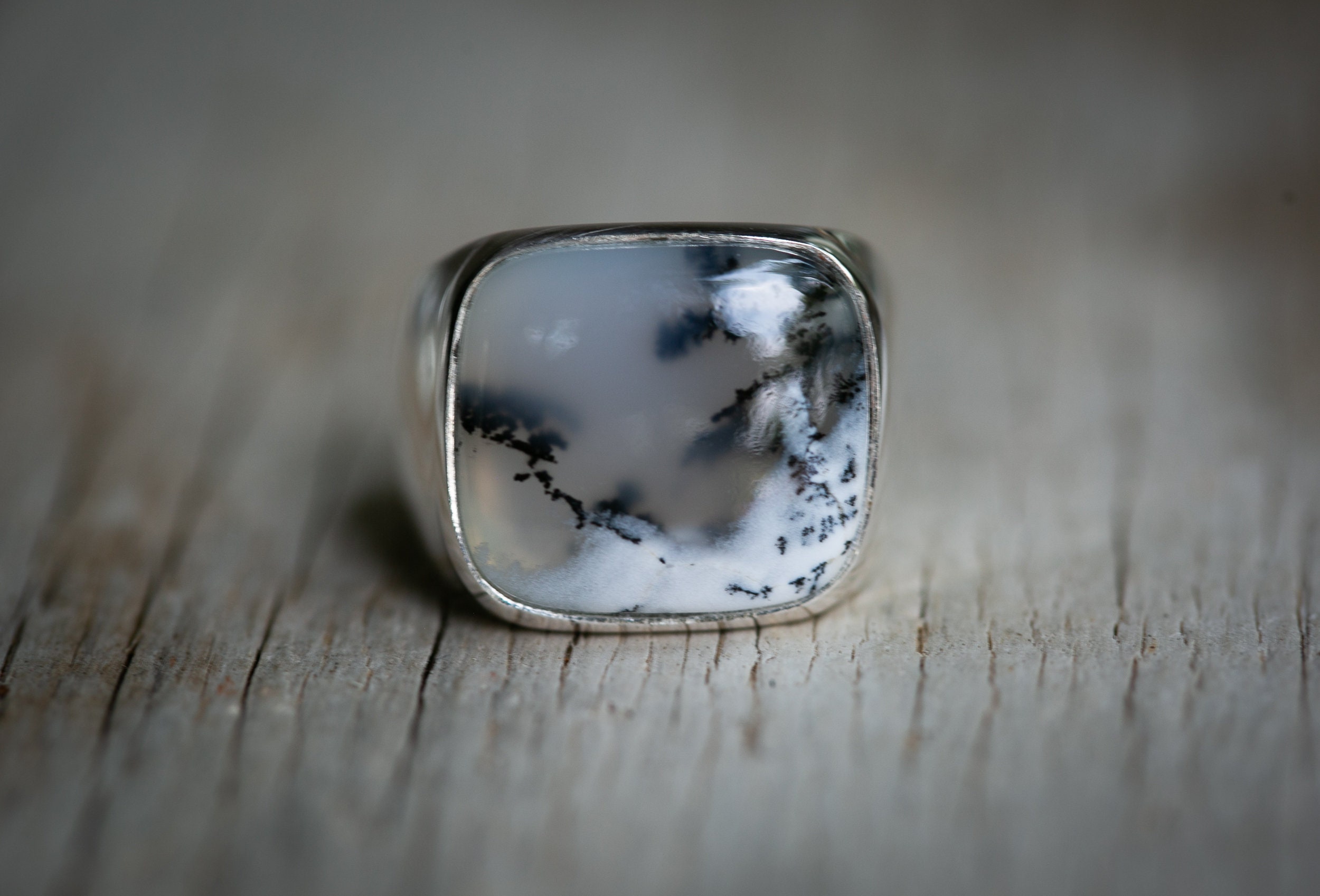 Sterling Silver Dendritic Agate Ring – Size 9 Mens Ring
