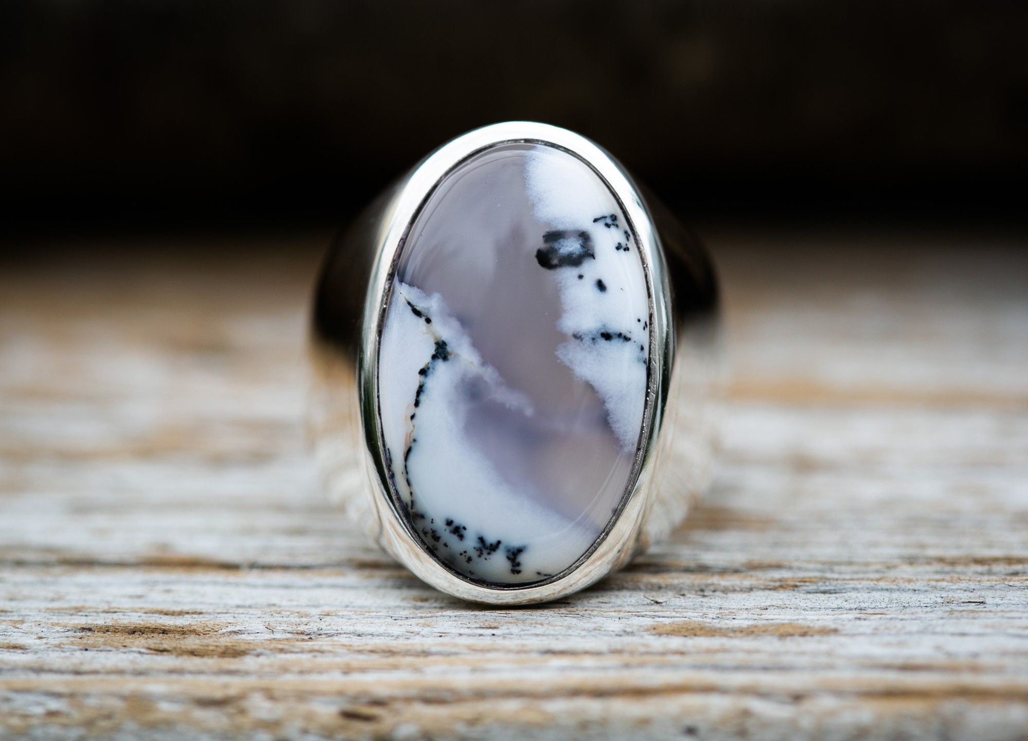 Dendritic Agate Sterling Silver Ring - Natural Gemstone, Size 10