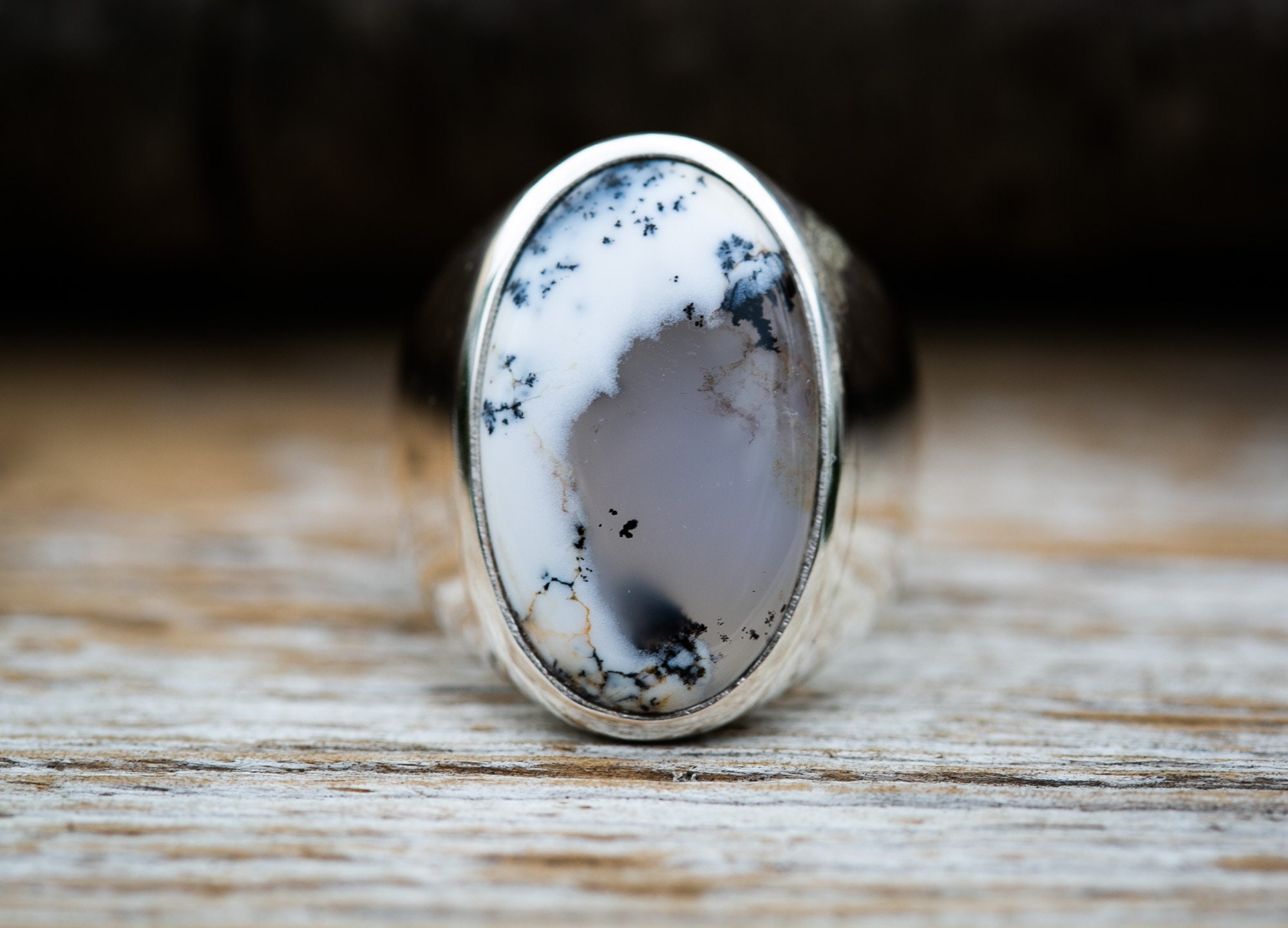 Dendritic Agate Sterling Silver Ring - Men's Size 10