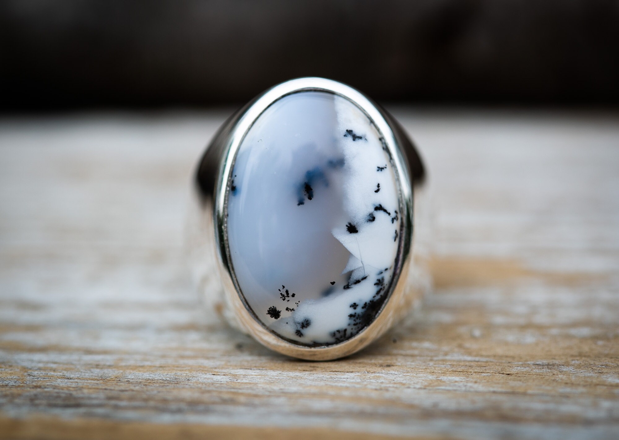 Sterling Silver Dendritic Agate Ring - Size 9