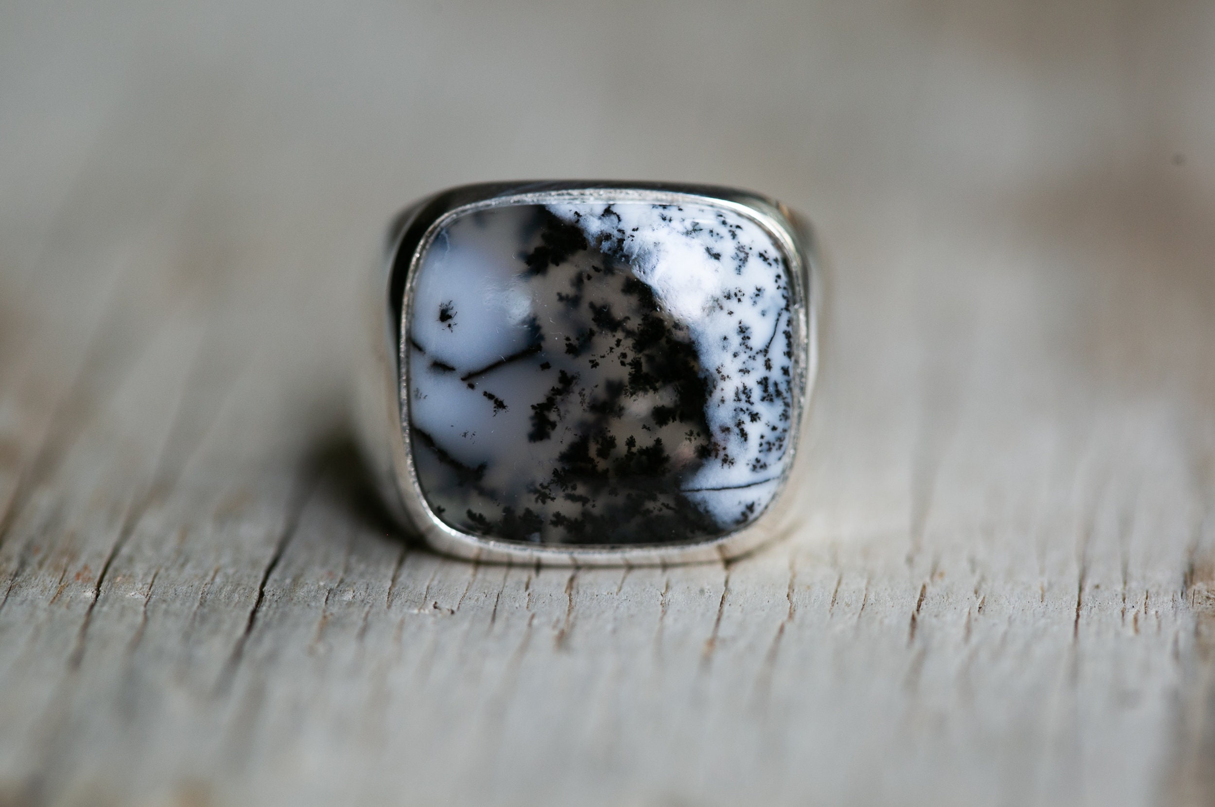 Sterling Silver Dendritic Agate Ring - Size 9.75