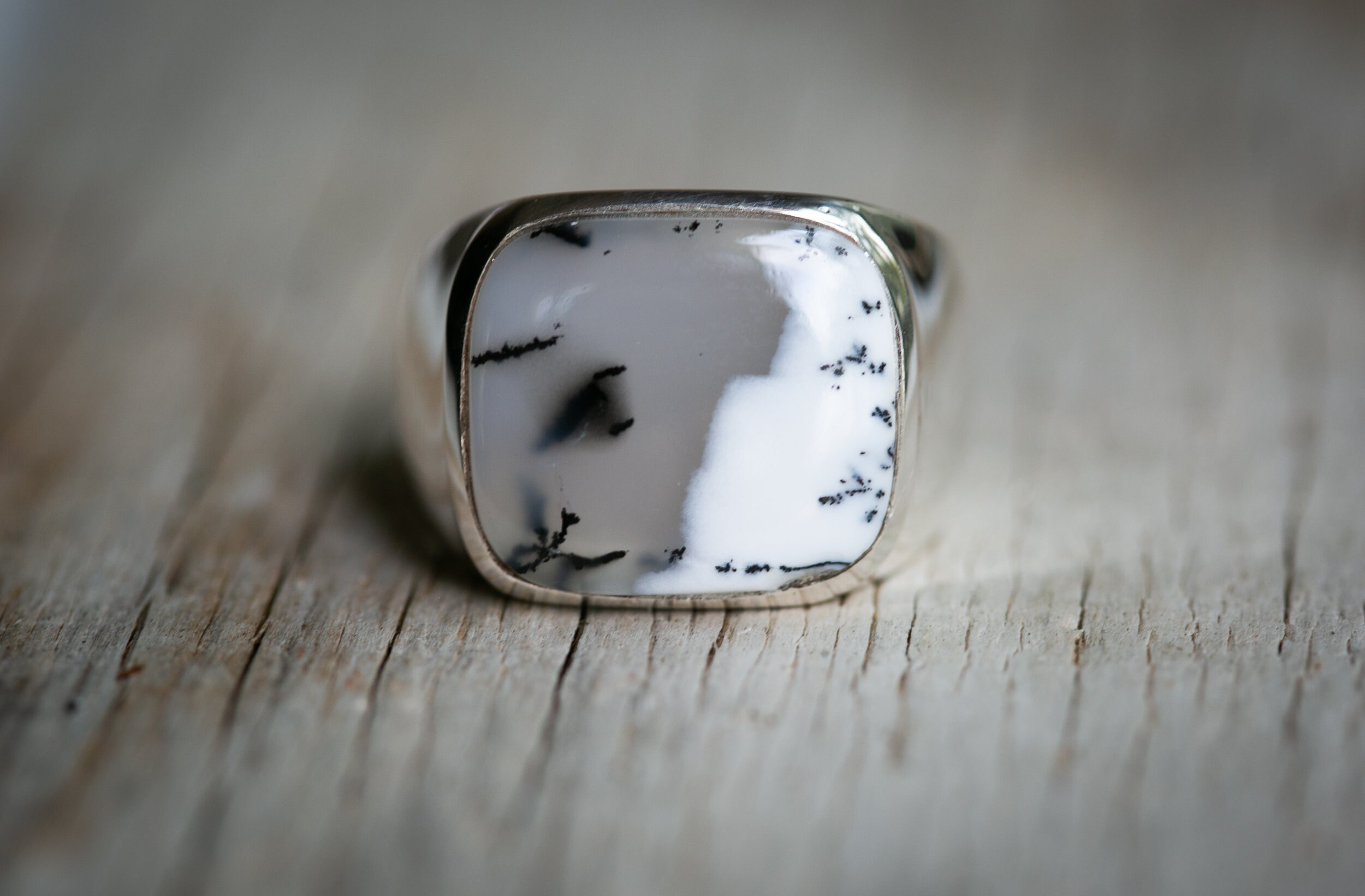 Sterling Silver Dendritic Agate Ring – Size 12.25
