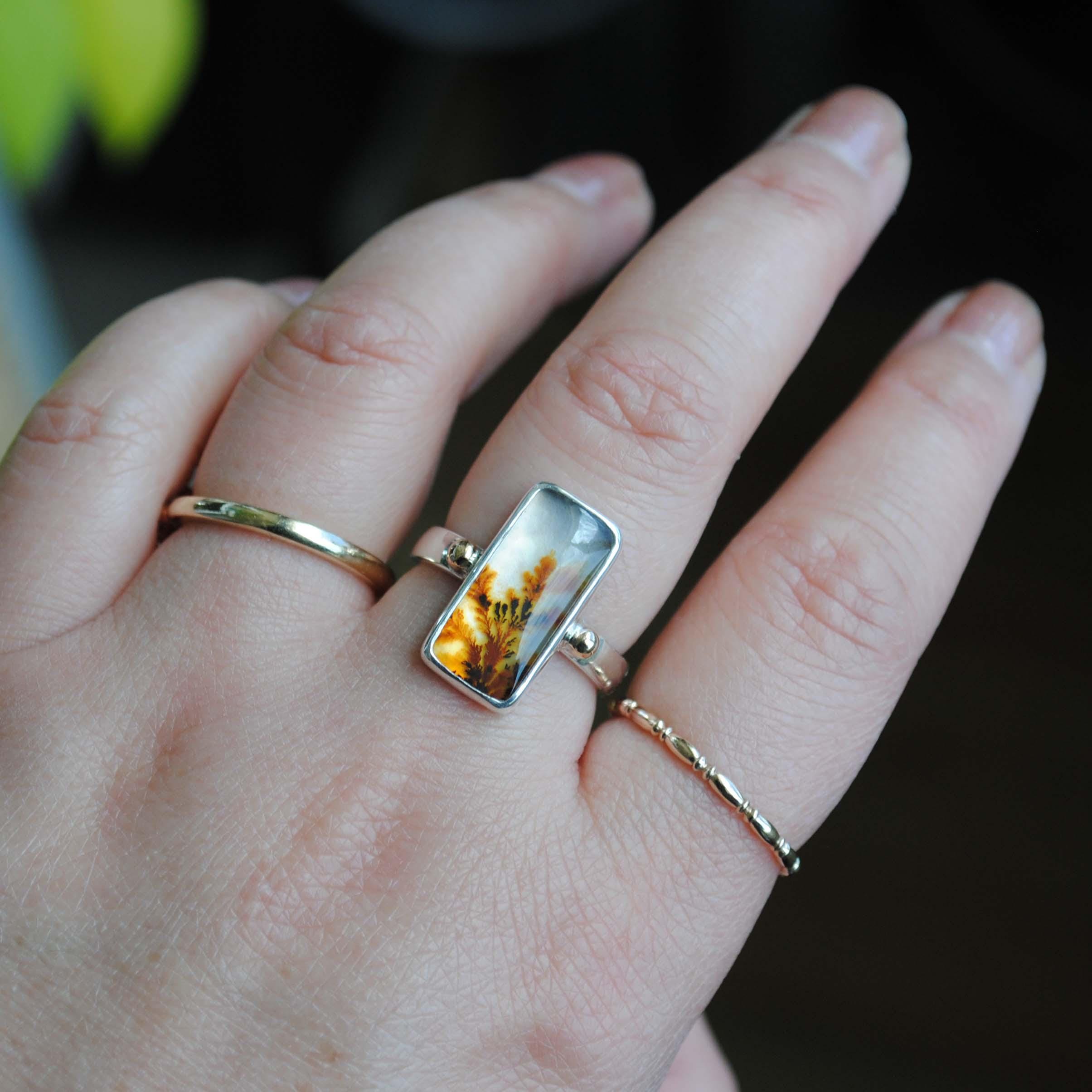 Dendritic Agate Ring, Sterling Silver 14k Dendritic Agate Jewelry (ring Size 7.75