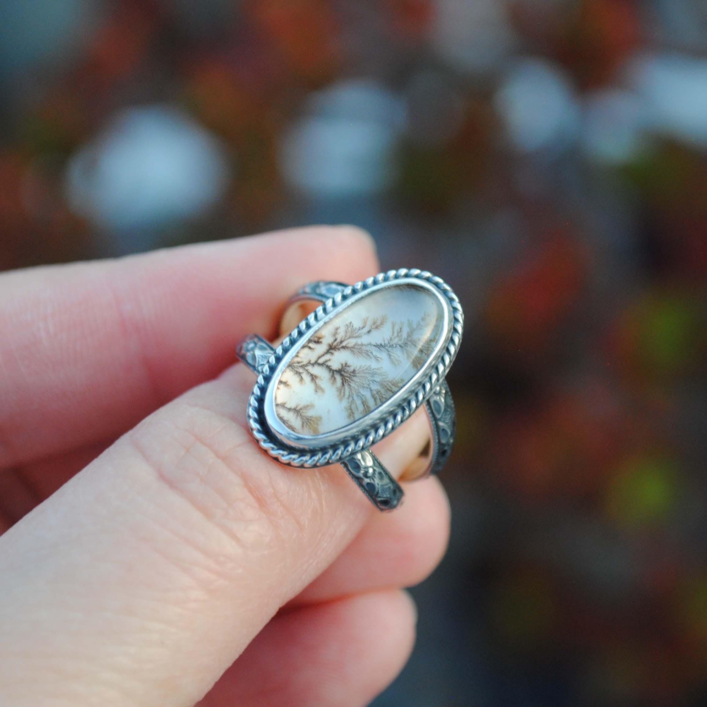 Dendritic Agate Ring, Sterling Silver Dendritic Agate Jewelry (ring Size 6.25-6.5)