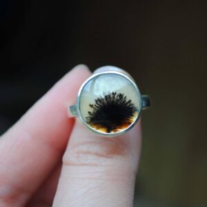 Dendritic Agate Ring, Sterling Silver Dendritic Agate Jewelry (Ring Size 9, 9.25, 9.5)