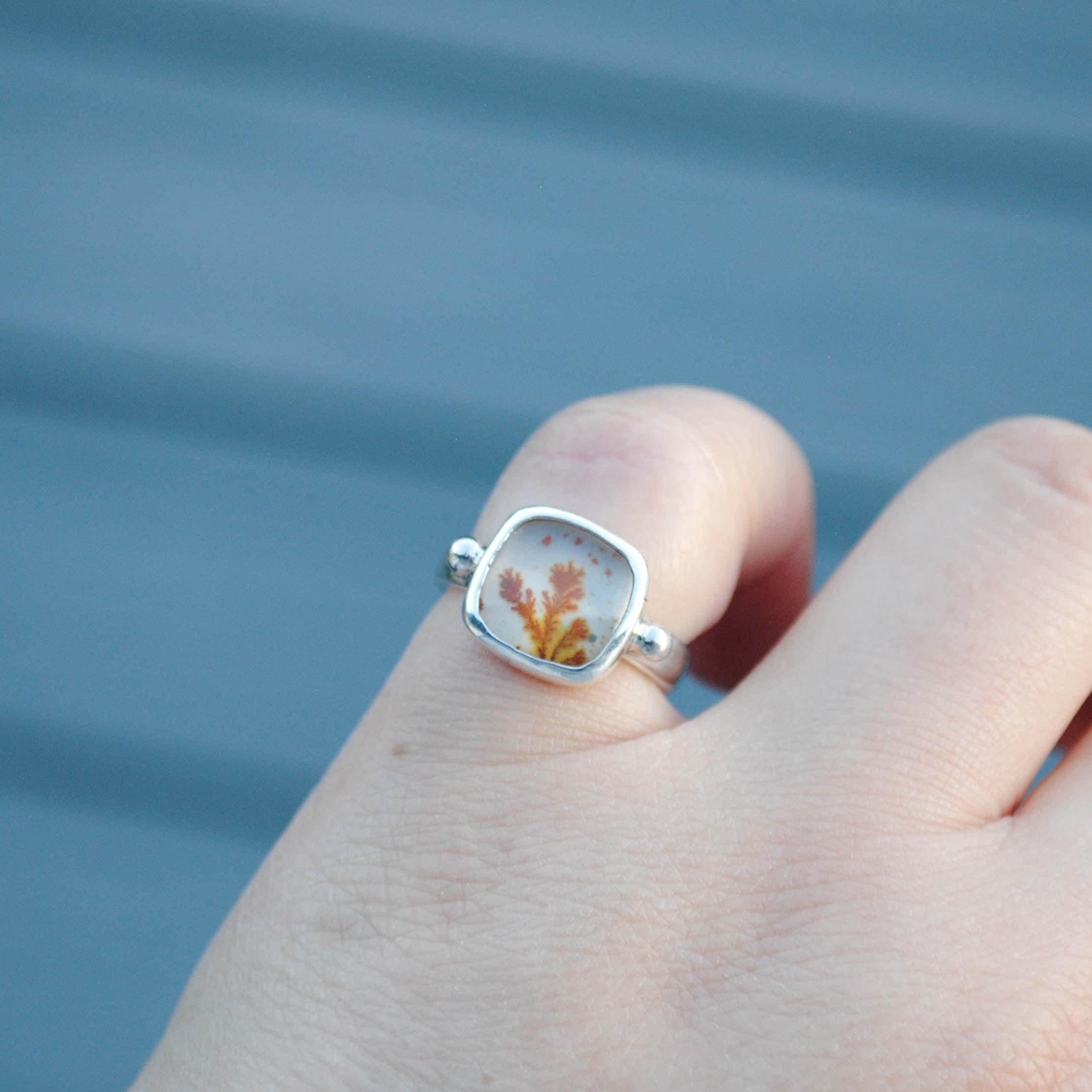 Dendritic Agate Ring, Sterling Silver Dendritic Agate Jewelry (ring Size 4)