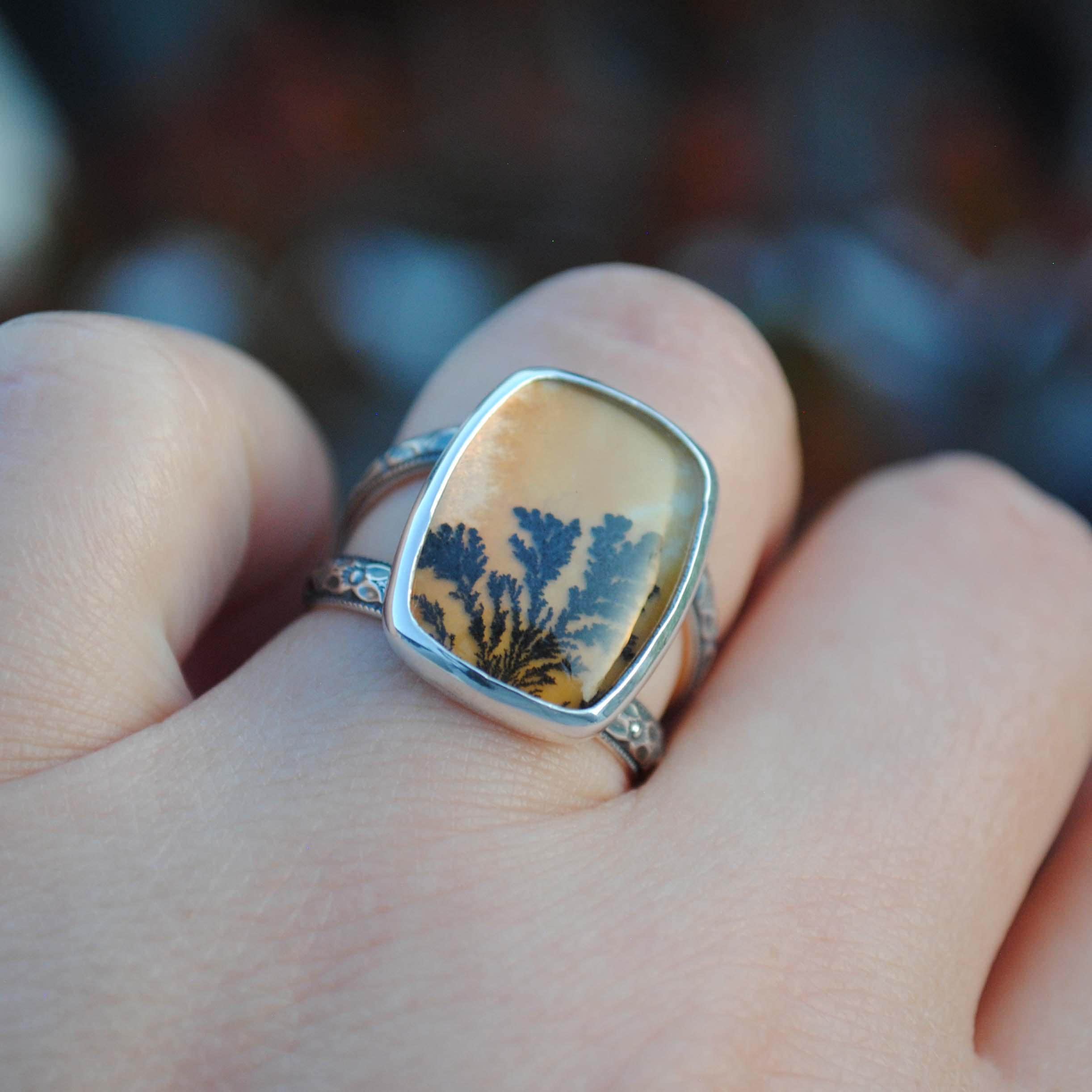 Dendritic Agate Ring, Sterling Silver Dendritic Agate Jewelry (ring Size 7, 7.25, 7.5)
