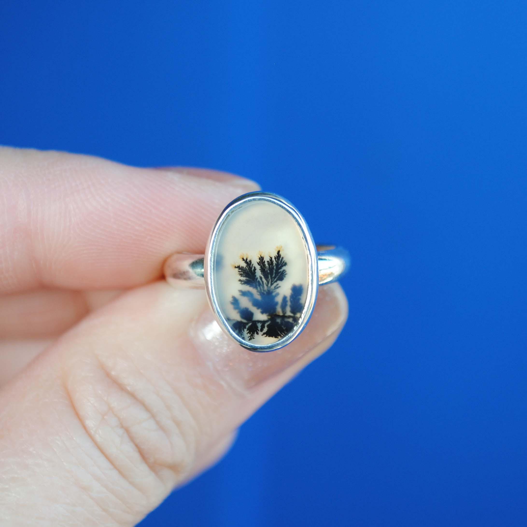 Dendritic Agate Ring, Sterling Silver Dendritic Agate Jewelry (ring Size 4.75, 5, 5.25)