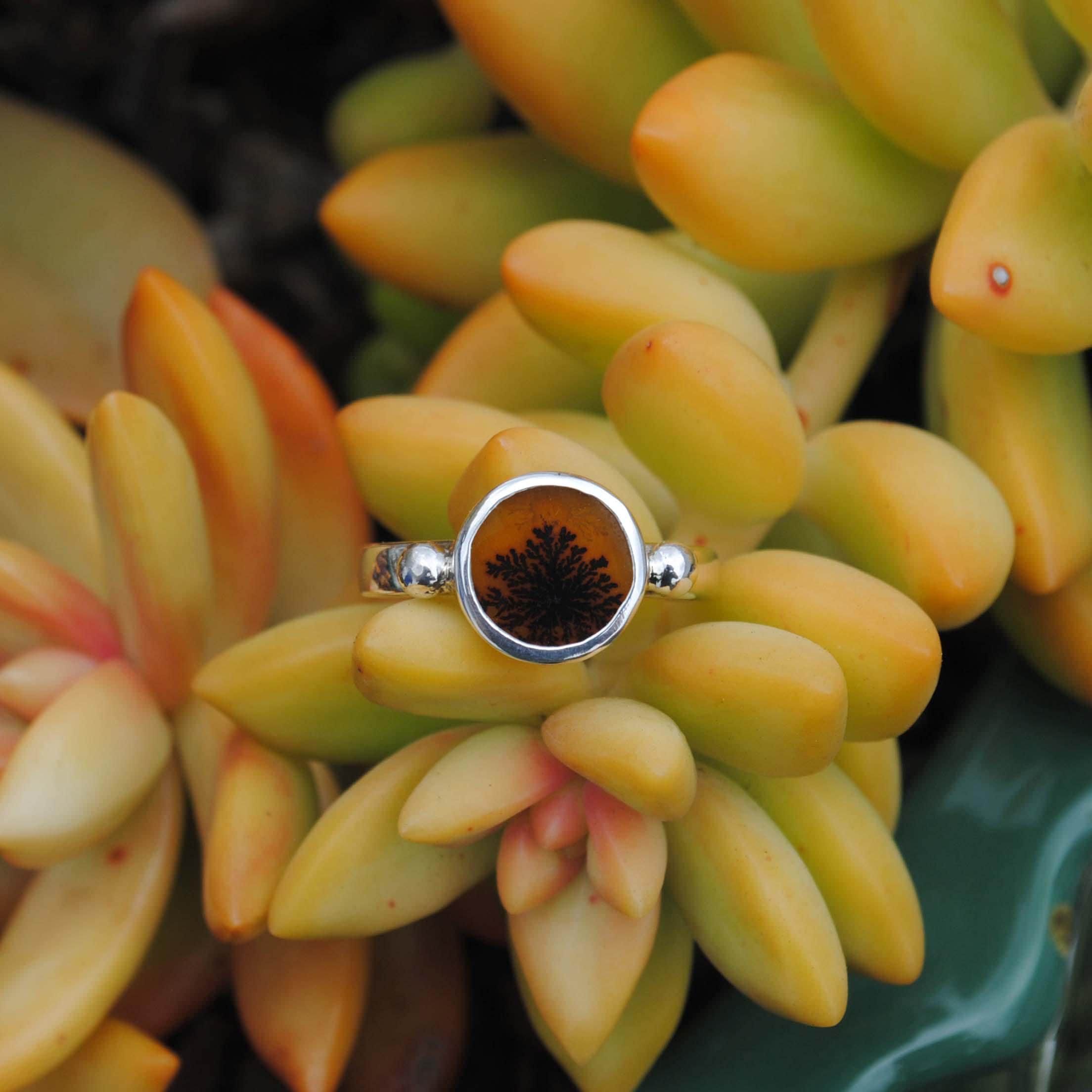 Dendritic Agate Ring, Sterling Silver Dendritic Agate Jewelry (ring Size 8.5)